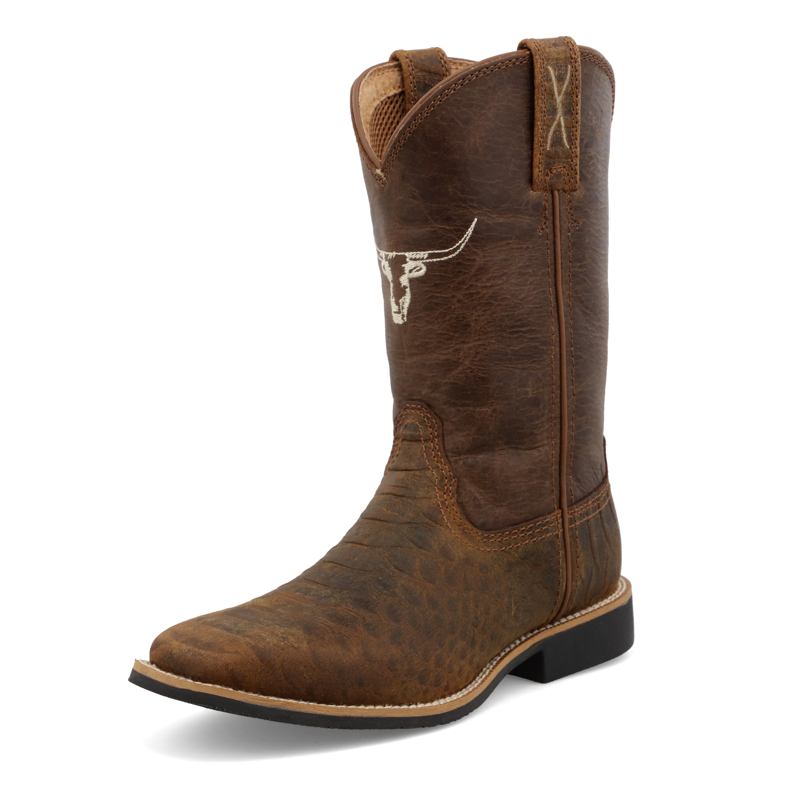 Twisted X Kids' Top Hand Cowboy Boots - Wide Square Toe in Tan & Chocolate - Size 4 M - Perfect for Western Rodeos, School & Outdoor Play