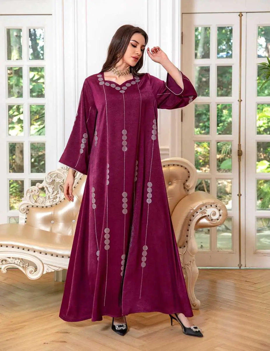 Elegant Hotfix Rhinestone Satin Eid Dress - Women's Jalabiya Caftan Kaftan for Special Occasions, Weddings & Festivals