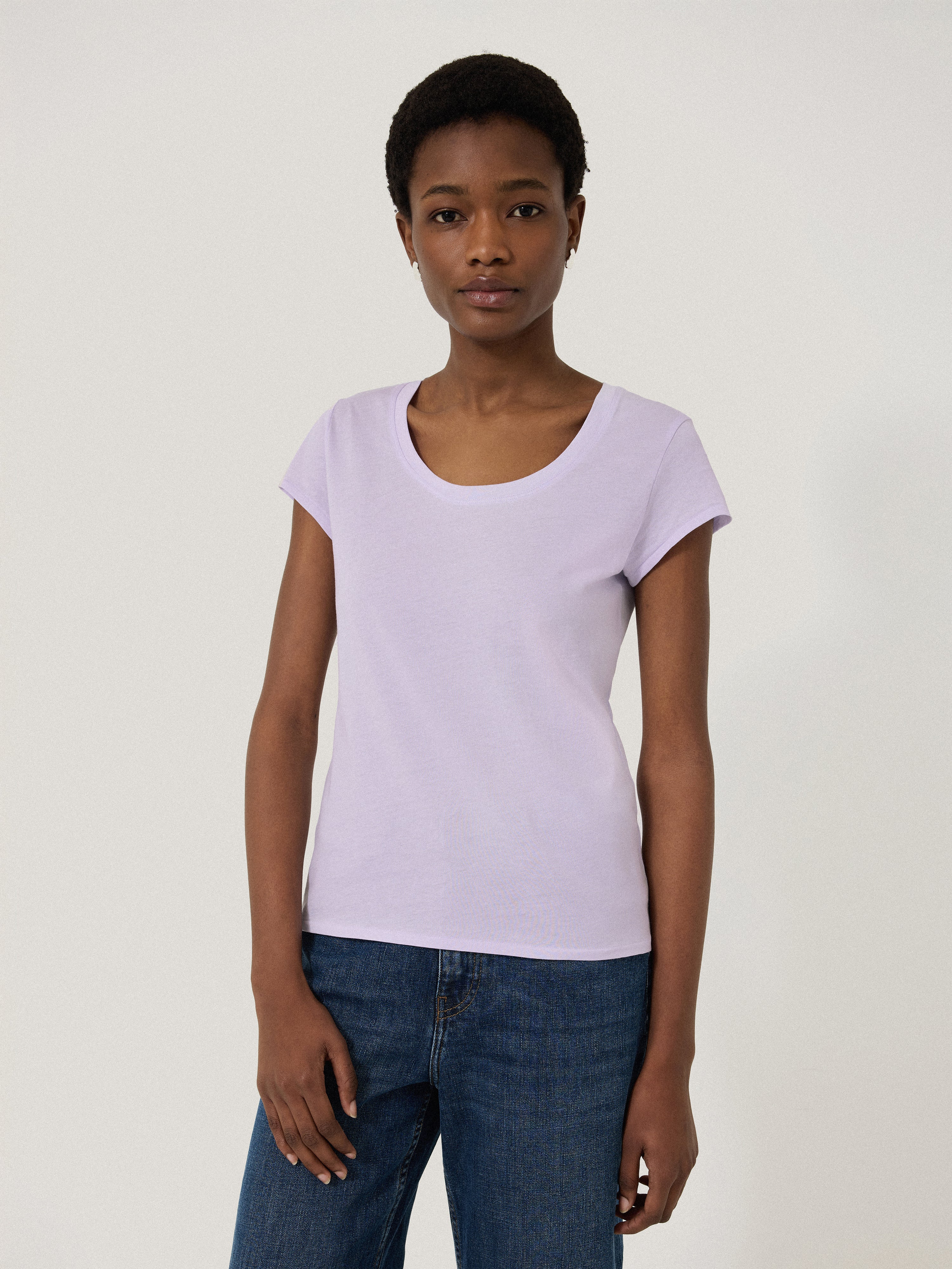 Supima Cotton Scoop Neck T-Shirt for Women - Soft Lilac Ice Casual Tee | Perfect for Everyday Wear, Layering & Summer Outfits