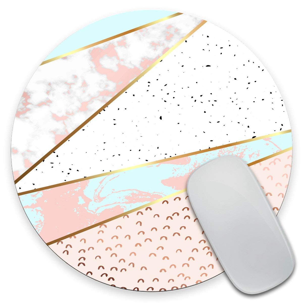 Marble Mouse Pad with Diagonal Stripes - Round Non-Slip Desk Mat for Office & Home, Elegant Computer Accessory for Women, Perfect Gift & Workspace Decor (Ideal for Laptops, Gaming & Professional Setups)