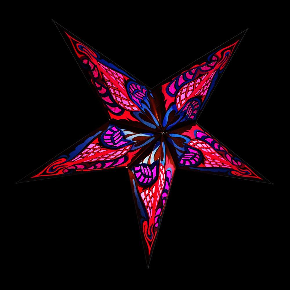24 Pack Fuchsia & Hot Pink Blue Flame Paper Star Lanterns - Hanging Wedding Party Decorations for Indoor/Outdoor Events, Birthday Celebrations & Festival Lighting