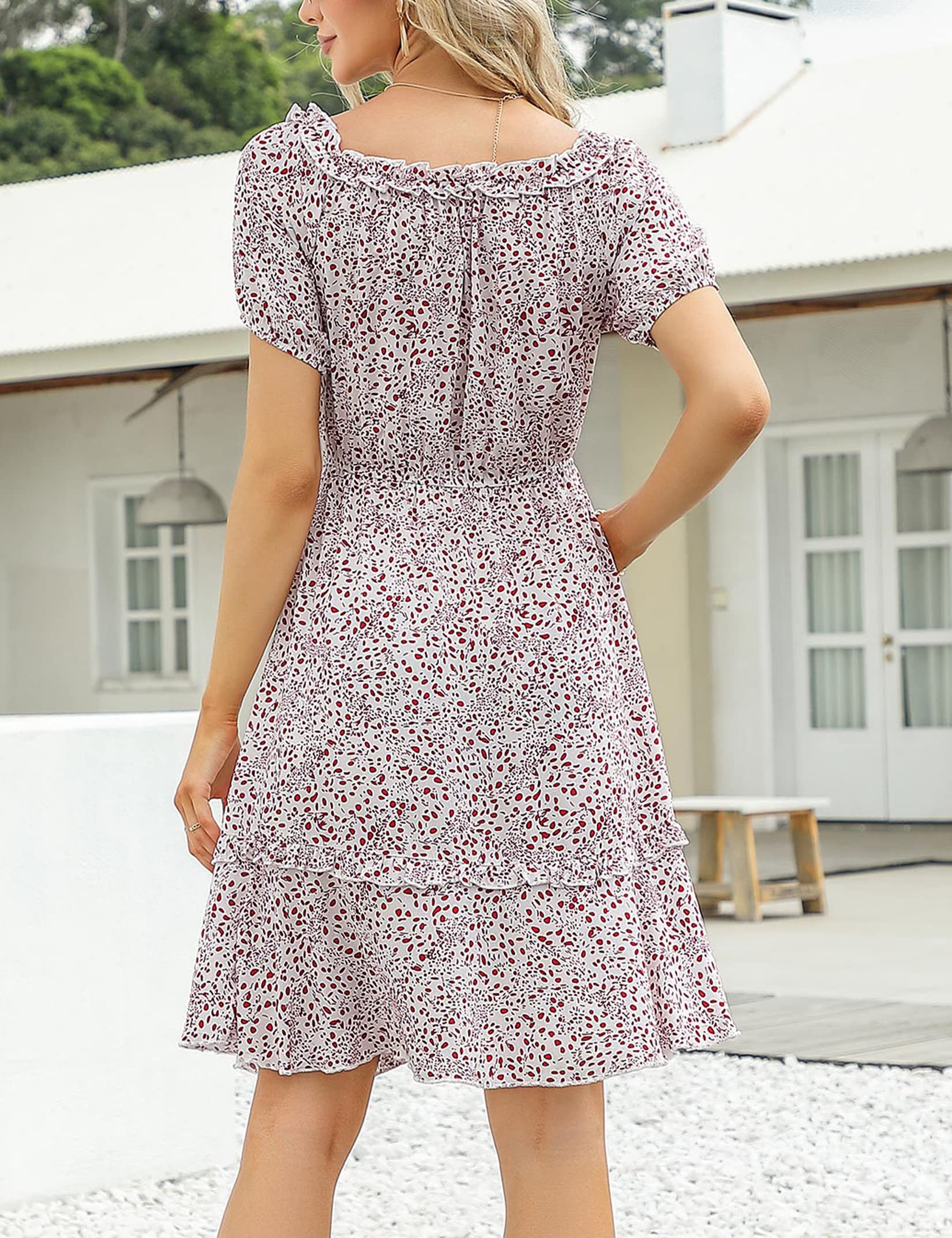 MISSKY Women's Off Shoulder Ruffle Floral Boho Dress - A-Line Puffy Sleeve Party Dress for Wedding Guest, Fall Occasions & Special Events