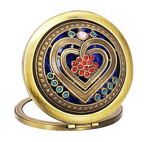 Vintage Round Compact Mirror - Portable Travel Makeup Mirror with Heart Design #01 | Perfect for Handbag, Purse, Travel & Touch-Up Makeup On-The-Go