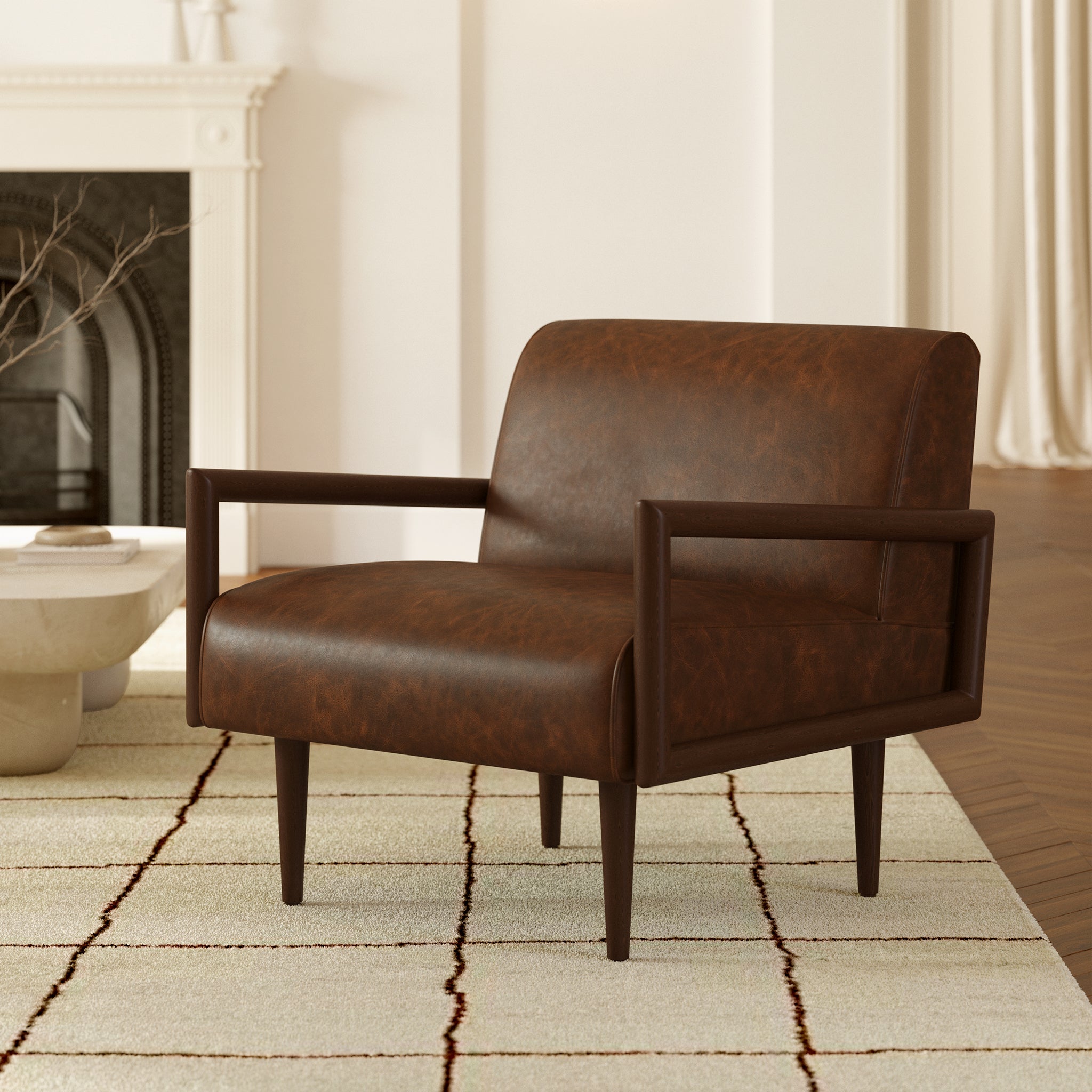 Viborg Modern Lounge Chair - Comfortable Accent Chair for Living Room, Bedroom, Office - Soft Upholstered Fabric with Sturdy Wooden Legs - Perfect for Relaxing, Reading, or Napping