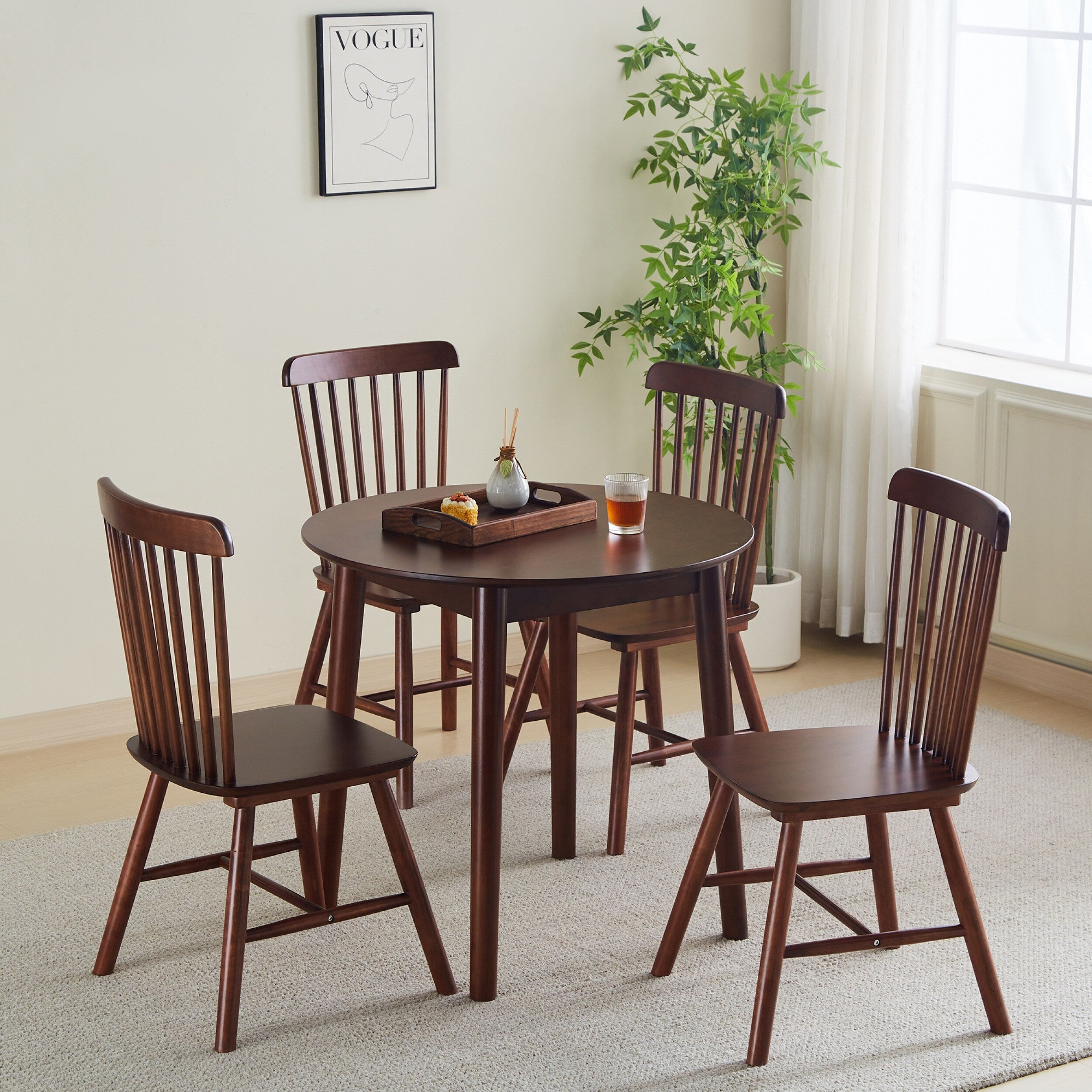 42.01 Inch Round Kitchen Dining Table for 4 - MDF Top with Wood Veneer & Rubberwood Legs - Perfect for Small Spaces, Breakfast Nook, and Cozy Family Meals