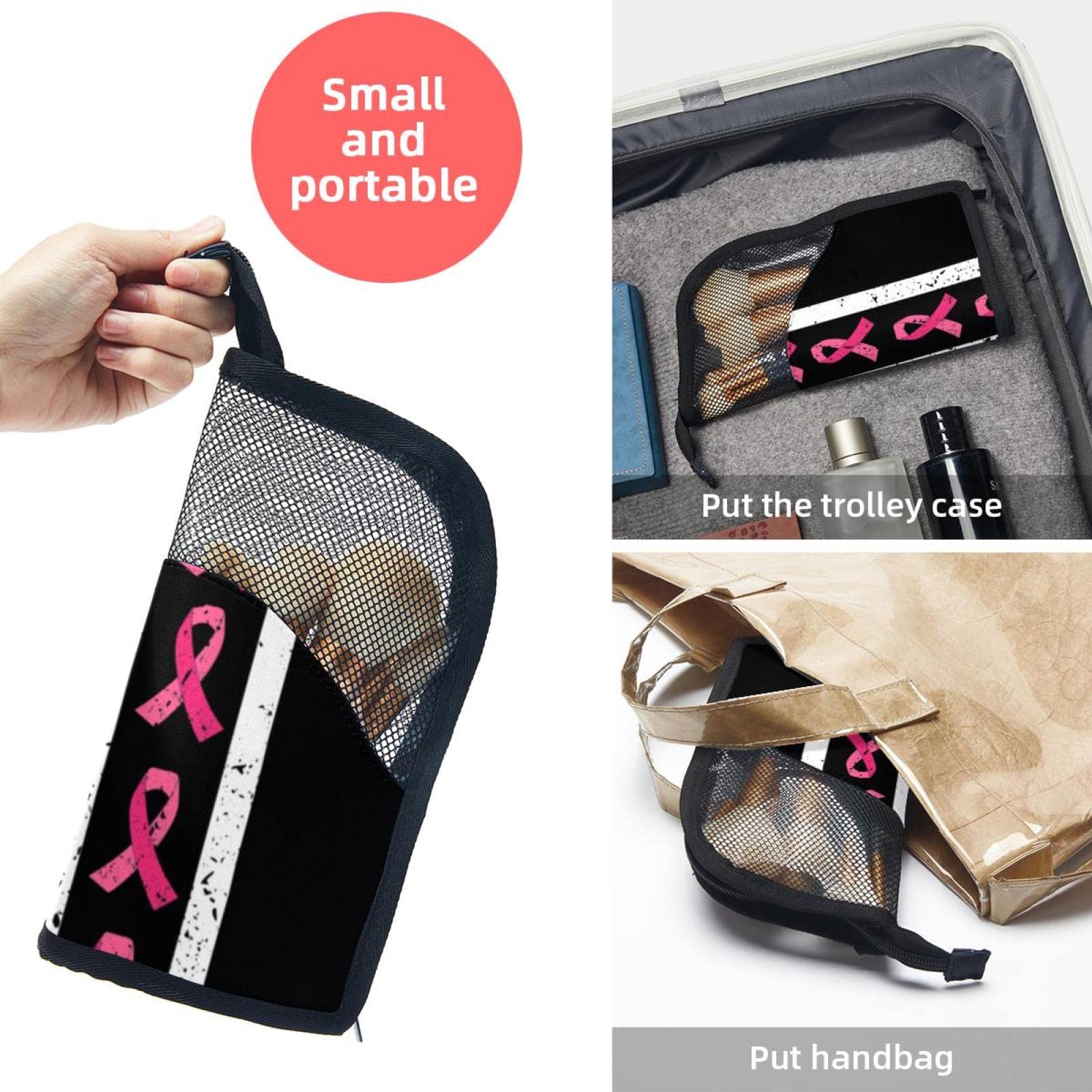 12-Piece Makeup Brush Organizer Bag with Breast Cancer Awareness Ribbon - Portable Travel Cosmetic Brush Holder Case for Professional Makeup Artists & Beauty Enthusiasts (Ideal for Home, Travel & Salon Use)