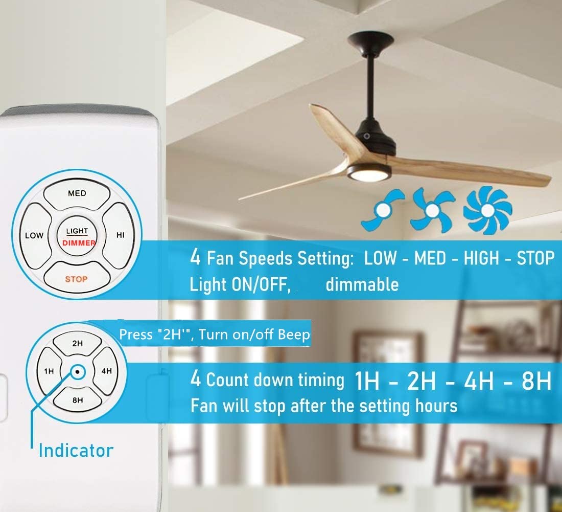 Nexete Universal Ceiling Fan Remote Control Kit - Wireless Light Dimmer, Timer & Fan Speed Controller with Small Receiver for Hampton Bay, Harbor Breeze, Hunter Fans (1-Pack) - Perfect for Bedroom, Living Room & Office