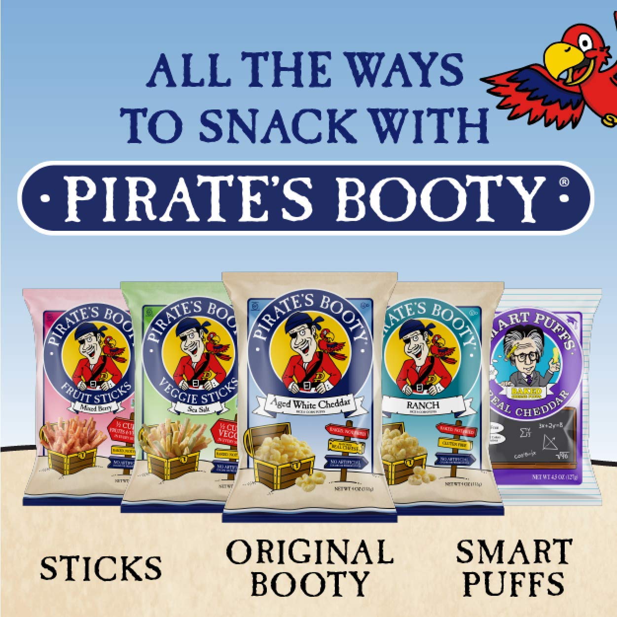 Pirate's Booty Aged White Cheddar Snack Puffs - 12 Count (6oz Bags) | Gluten Free, Healthy Kids Snacks | Perfect for School Lunches, After-School Treats & Movie Nights