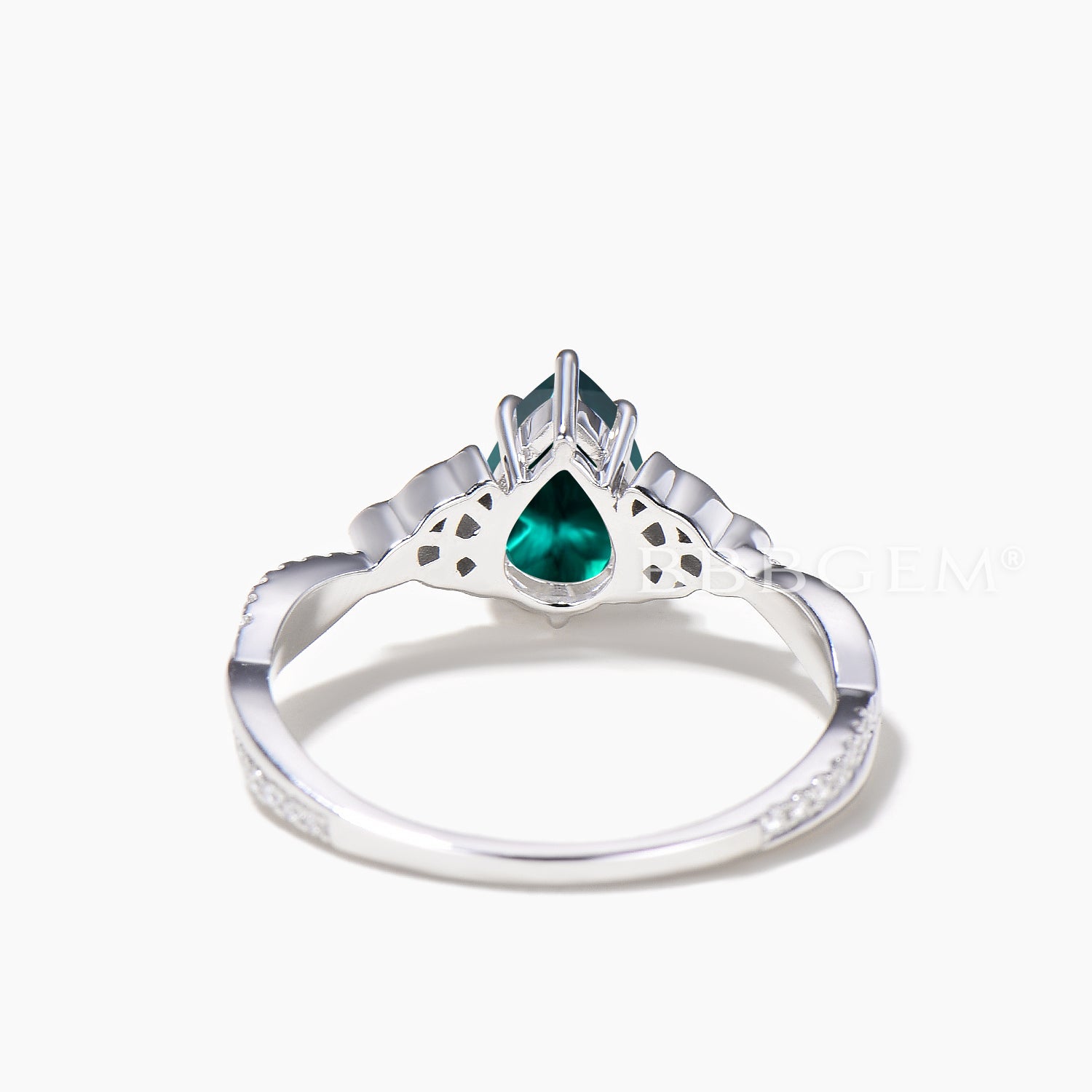 Emerald Celtic Knot Engagement Ring with Teardrop Cut & Diamond Accents - Elegant Twisted Wedding Band for Women, Perfect for Proposals, Anniversaries, and Special Occasions