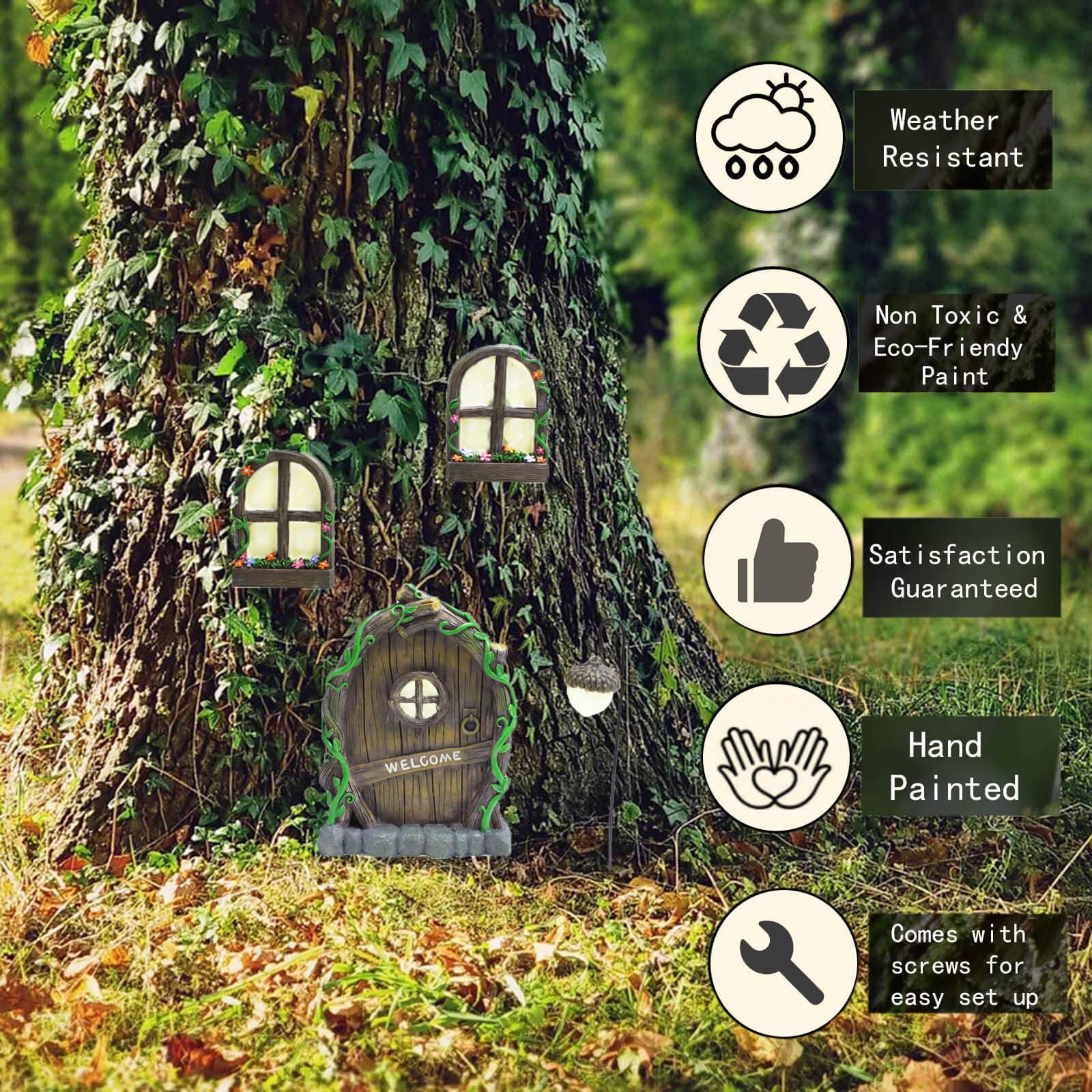 Glow in The Dark Fairy Garden Gnome Decorations for Door, Windows & Yard - Outdoor Fairy House Accessories for Magical Nighttime Garden Display