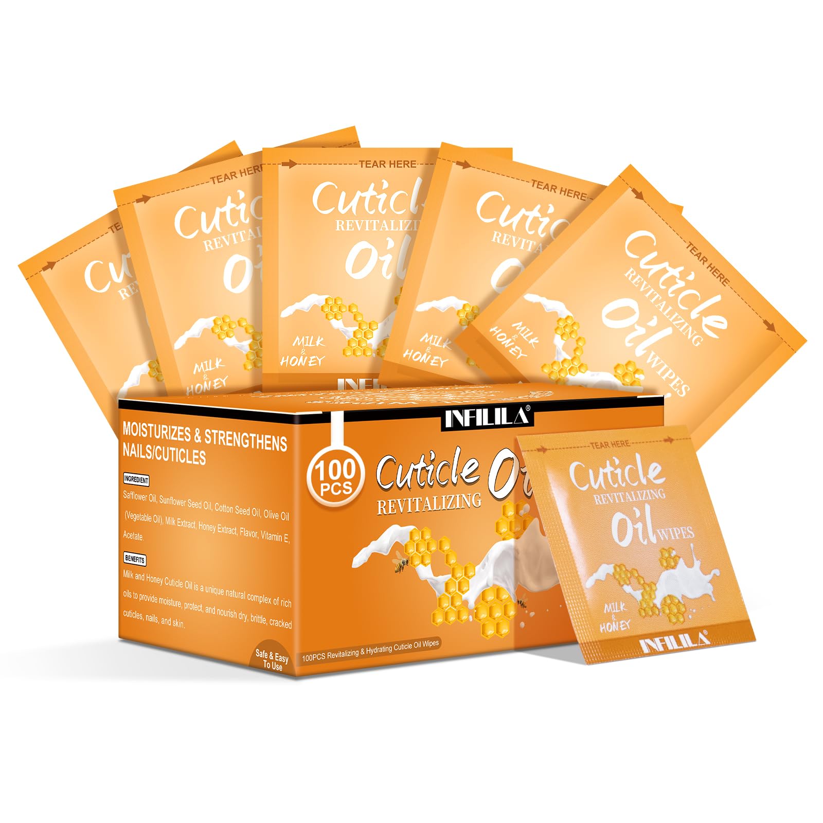 NXJ INFILILA Bulk Cuticle Oil 3.3 Fl Oz (100 Pack) - Mini Hydrating Nail Care for Dry Cuticles Repair, Travel Size Milk & Honey Nail Treatment - Perfect for Salon, Home Manicures & On-The-Go Nail Care