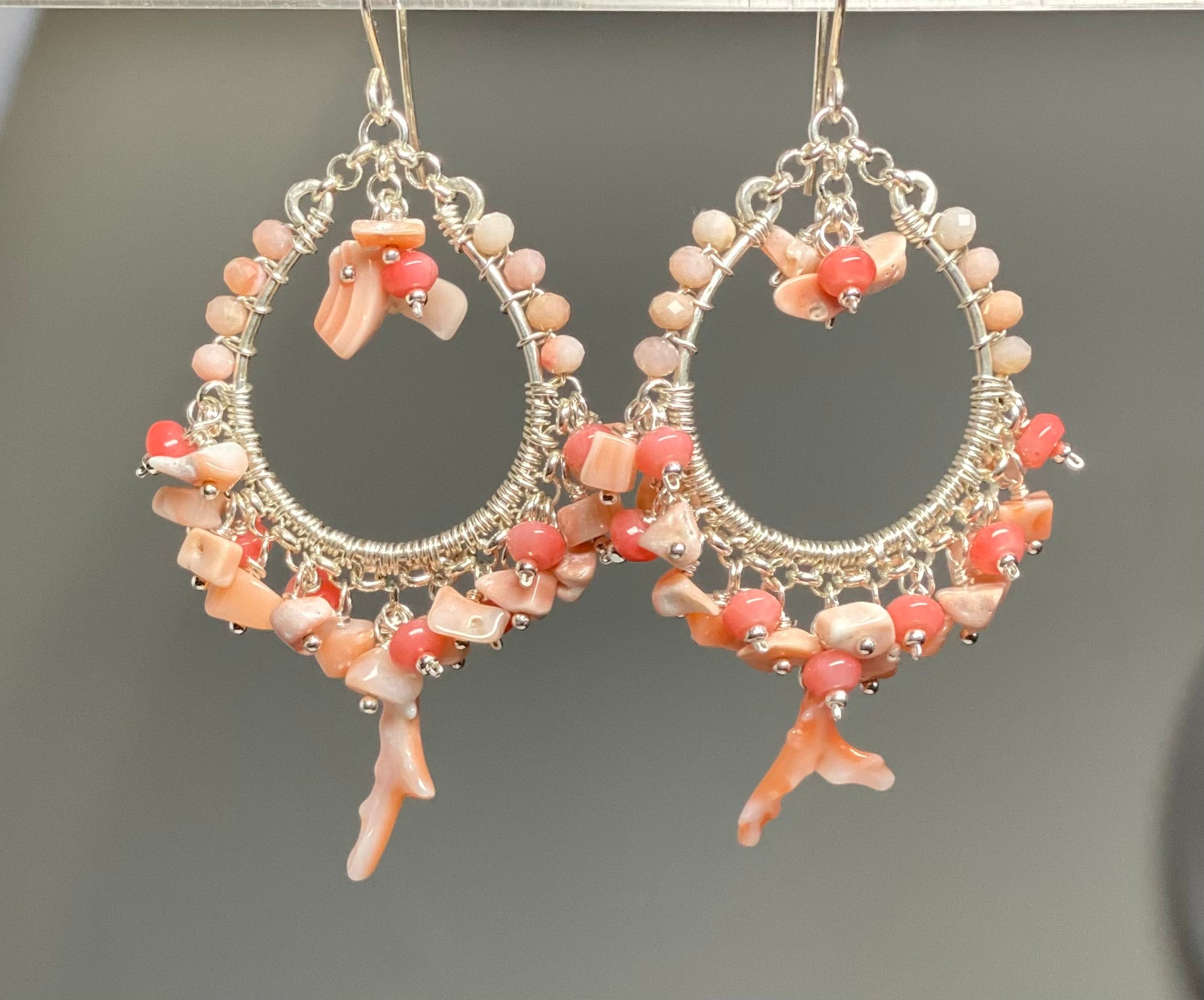 Stylish Coral Hoop Earrings - 925 Sterling Silver with Natural Branch Coral - Perfect for Beach Weddings, Boho Fashion & Summer Accessories