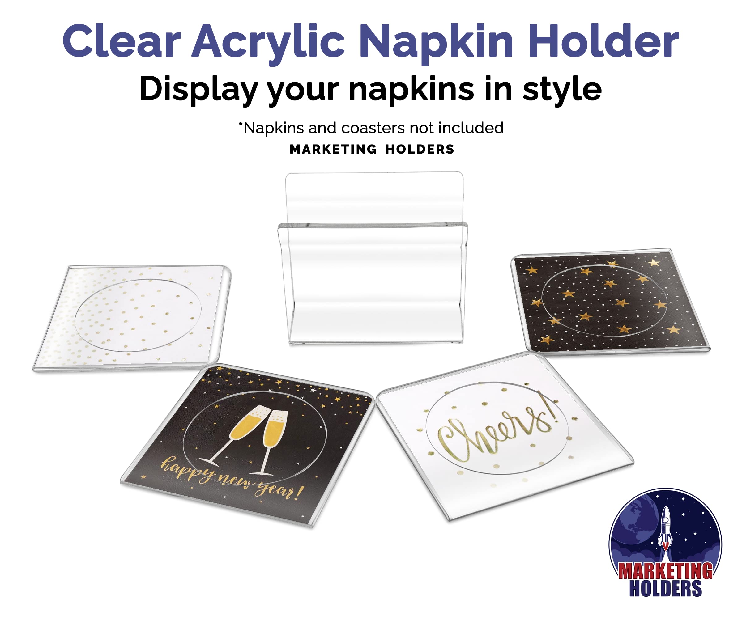 4 Pack Clear Acrylic Flared Napkin Holder - Upright Tabletop Stand for Easy Grab Napkin Display - Perfect for Restaurants, Kitchen & Dining Room Decor - Great for Parties, Weddings and Home Entertaining
