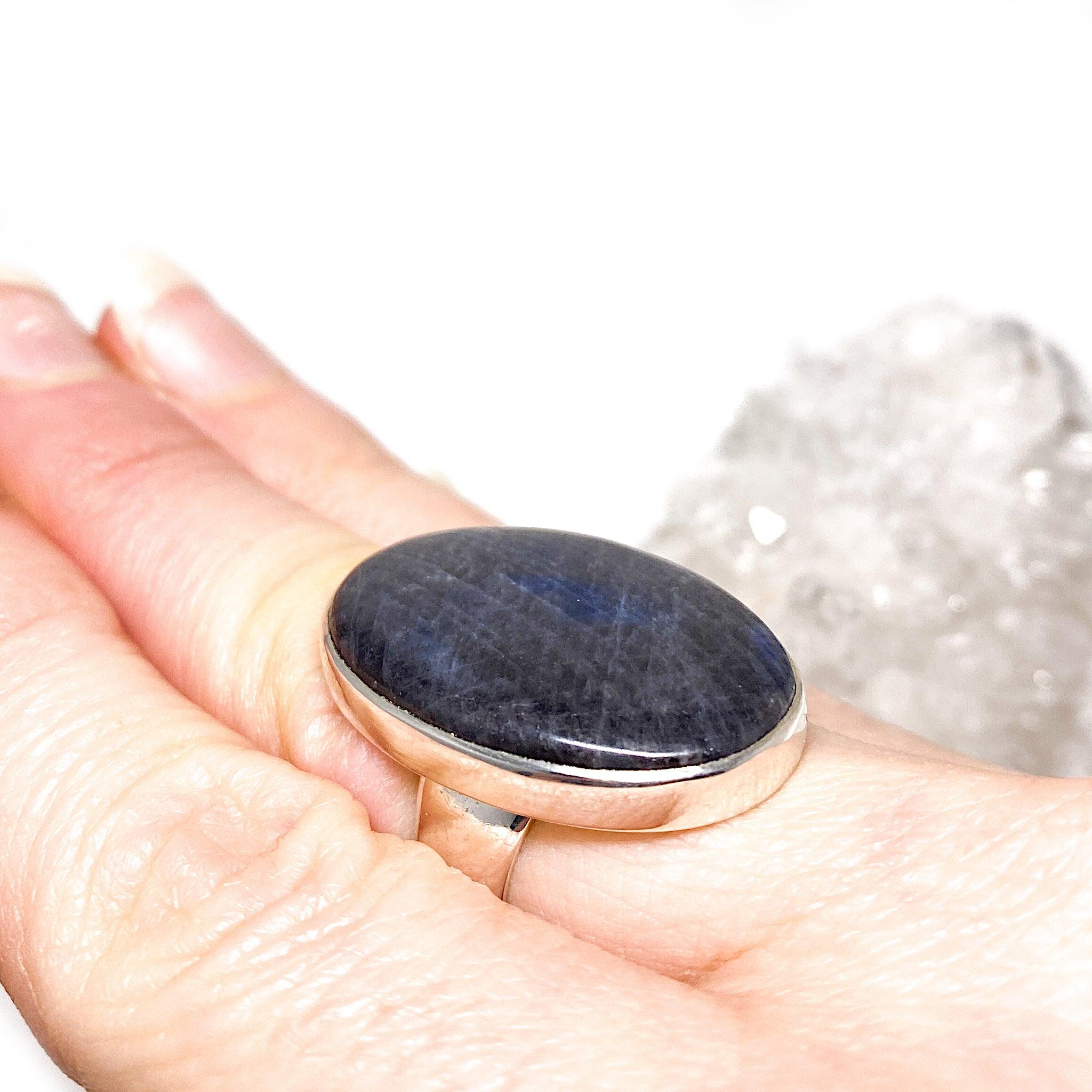 Natural Blue Sapphire Cabochon Oval Ring - Size 10 - KRGJ1615 - Elegant Jewelry for Weddings, Anniversaries & Special Occasions