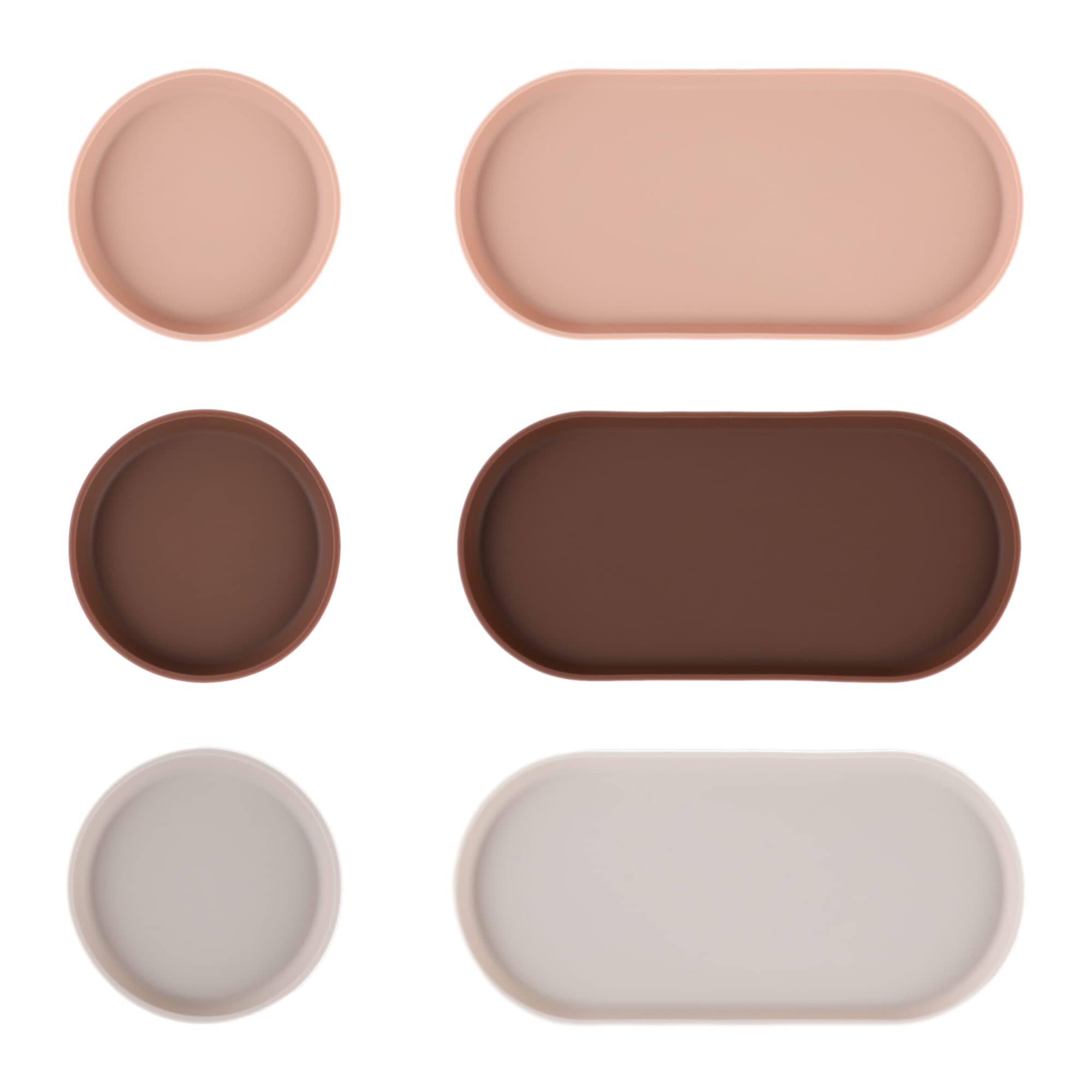 Blue Ginkgo Mini Silicone Trays - Set of 6 Non-Slip Organizers for Bathroom Counter, Kitchen Drawer, Desk & Vanity | Perfect for Cosmetics, Jewelry & Office Supplies | Easy-Clean, Space-Saving Storage Solution (Brown, Tan, Ivory)