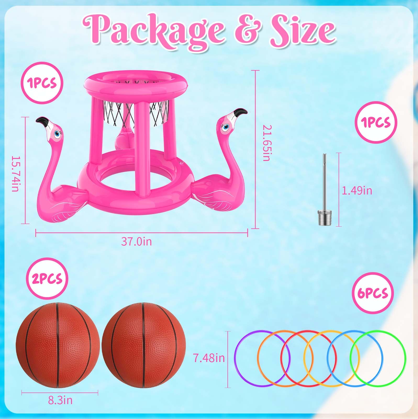 2-in-1 Pool Floats Set - Basketball Hoop & Ring Toss for Kids 8-12 | Summer Water Games