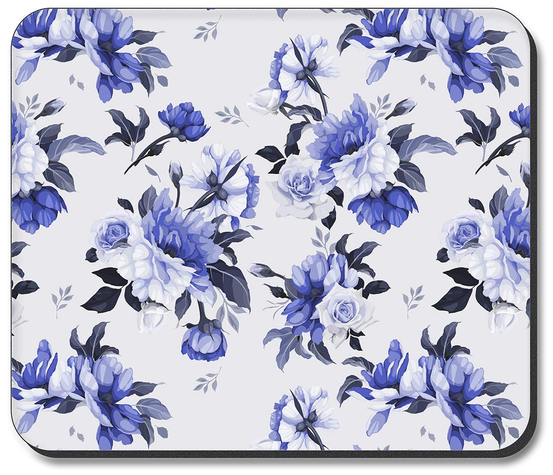 Blue Roses Art Plates Mouse Pad - Non-Slip Gaming & Office Desk Mat for Computers, Laptops - Perfect for Work, Gaming & Home Office Decor