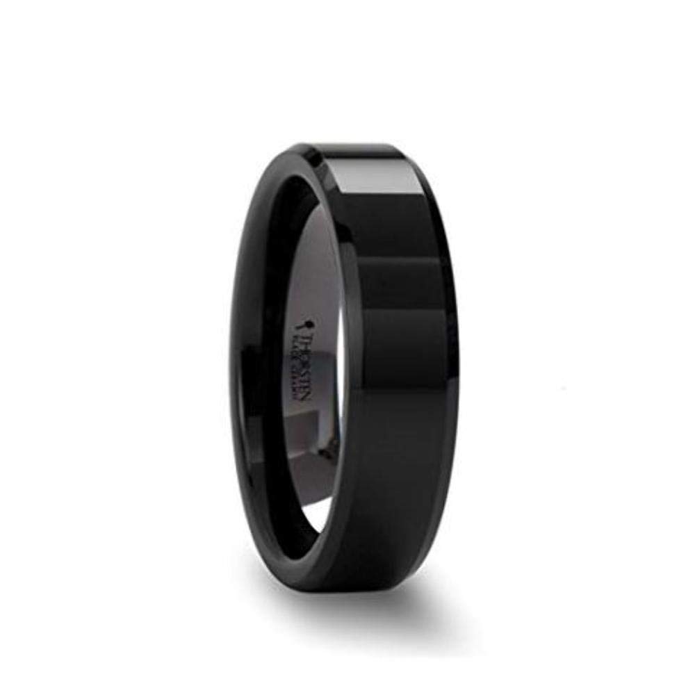 6mm Wide CITAR Black Ceramic Wedding Band - Beveled Polish Finish, Custom Inside Engraving for Personalized Touch | Perfect for Anniversaries, Engagements & Everyday Wear