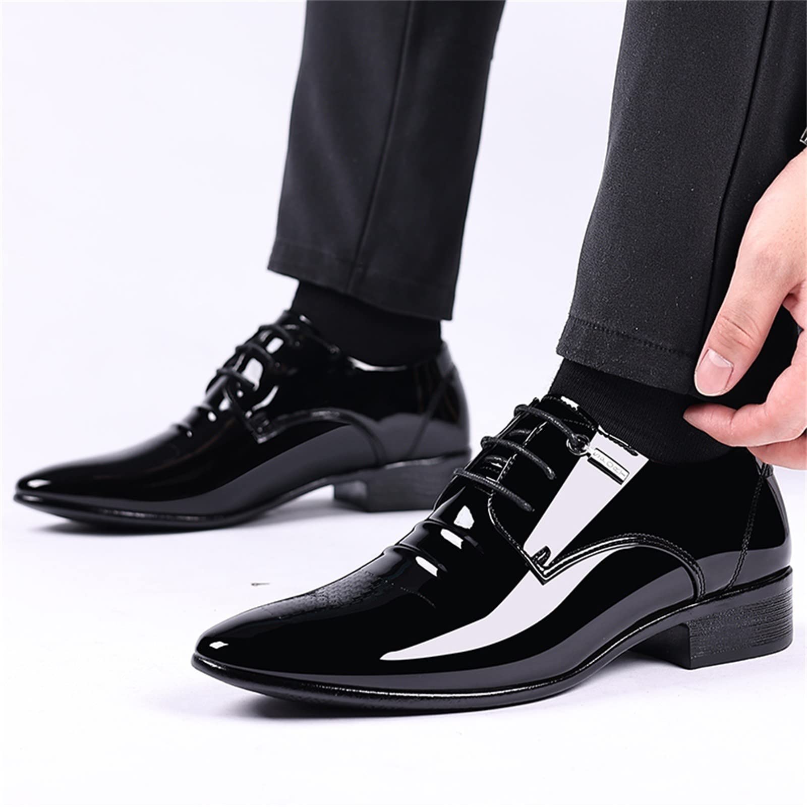 IQYU Men's Leather Casual Shoes - British Style Lace-Up Low Heel Slip-On Slippers for Men (Size 38) - Solid Black Fashion Footwear for Summer & Autumn | Perfect for Office, Travel & Everyday Wear