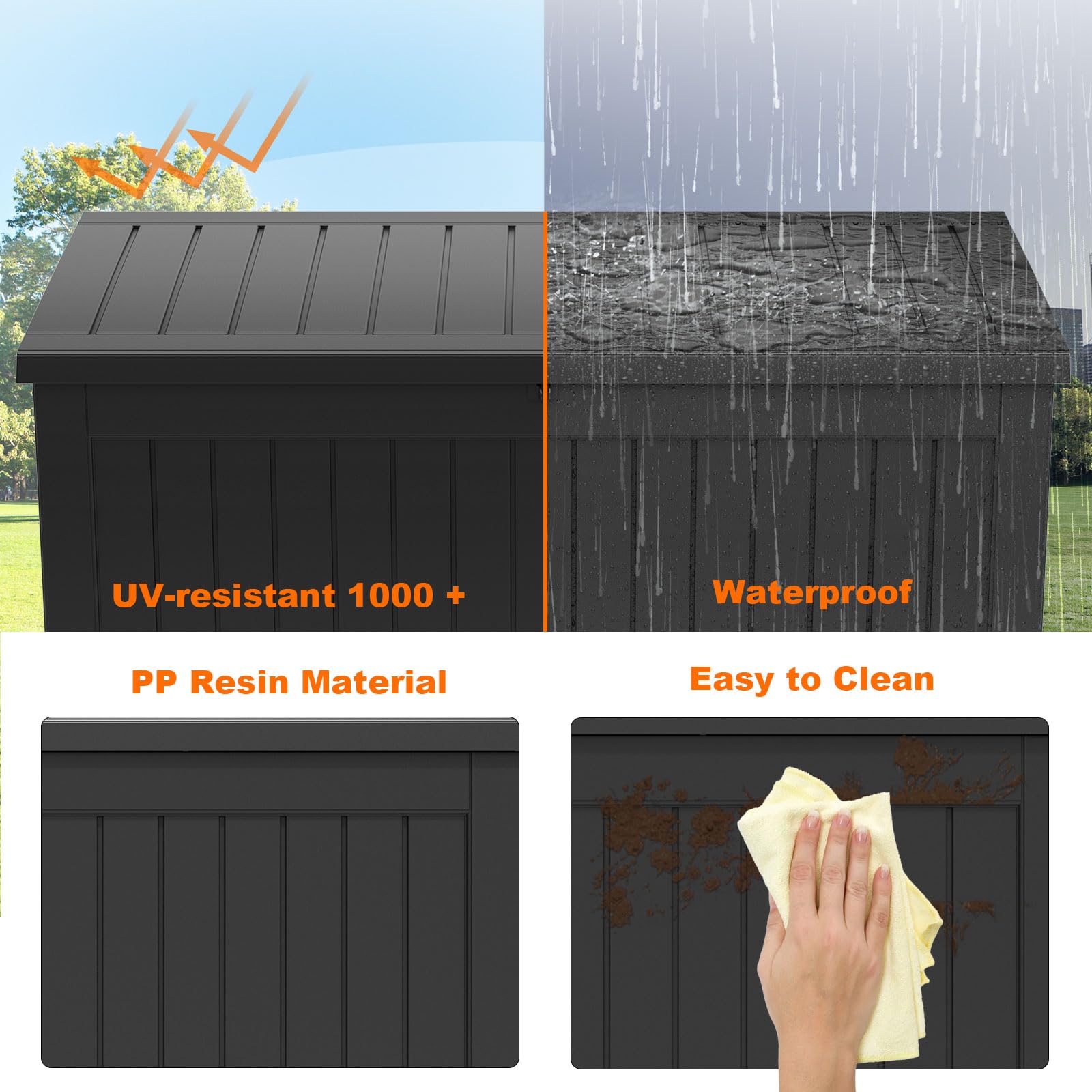 **230 Gallon XXL Large Resin Deck Box – Outdoor Lockable Storage for Patio Cushions, Pool Supplies & Garden Tools – Weatherproof & UV Resistant – Perfect for Backyard, Poolside & Garden Organization (Black)**