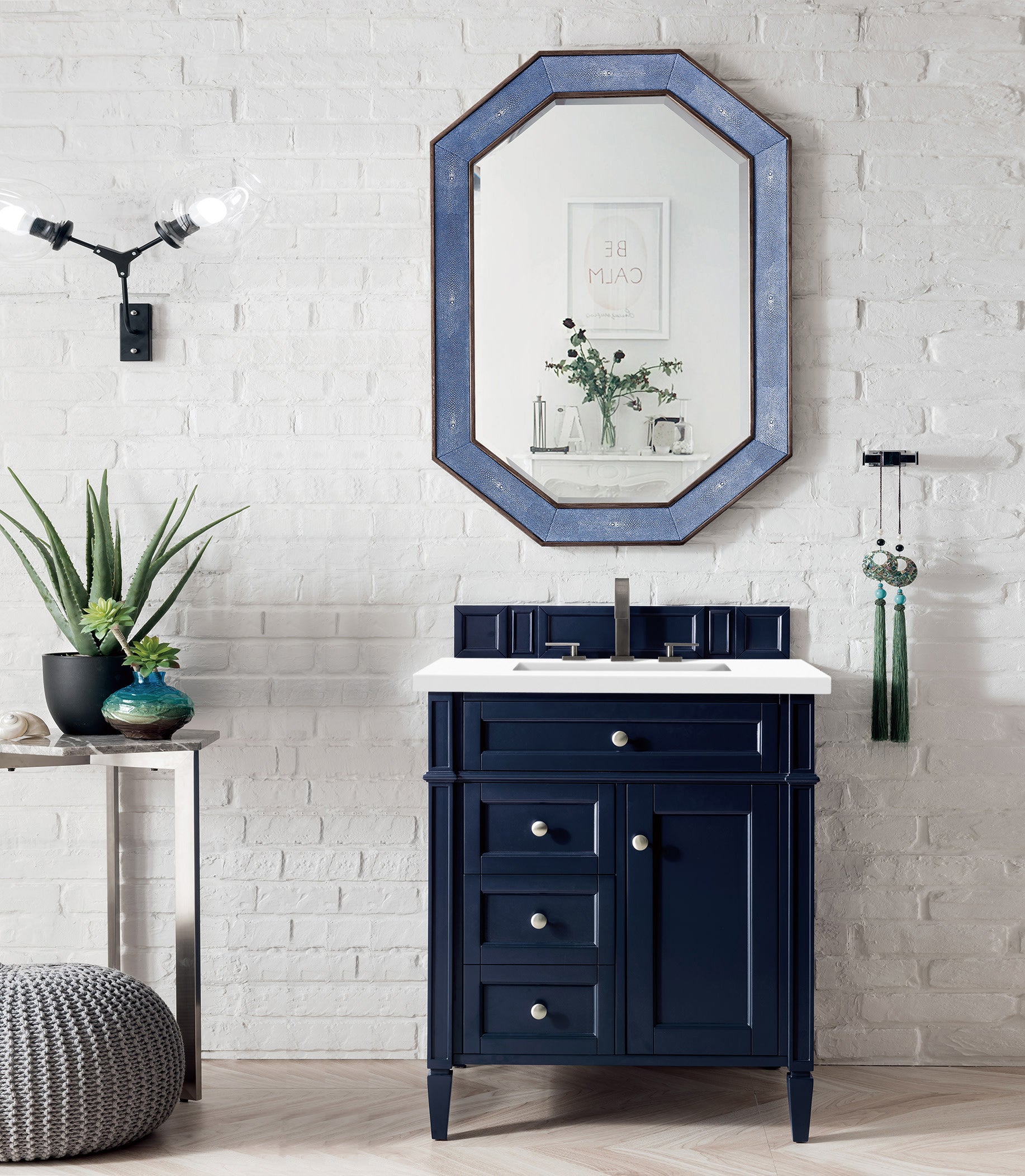 Brittany 30-Inch Single Bathroom Vanity Set with Victory Blue Base & 3CM White Zeus Quartz Countertop - Perfect for Modern Master Bathrooms & Guest Powder Rooms