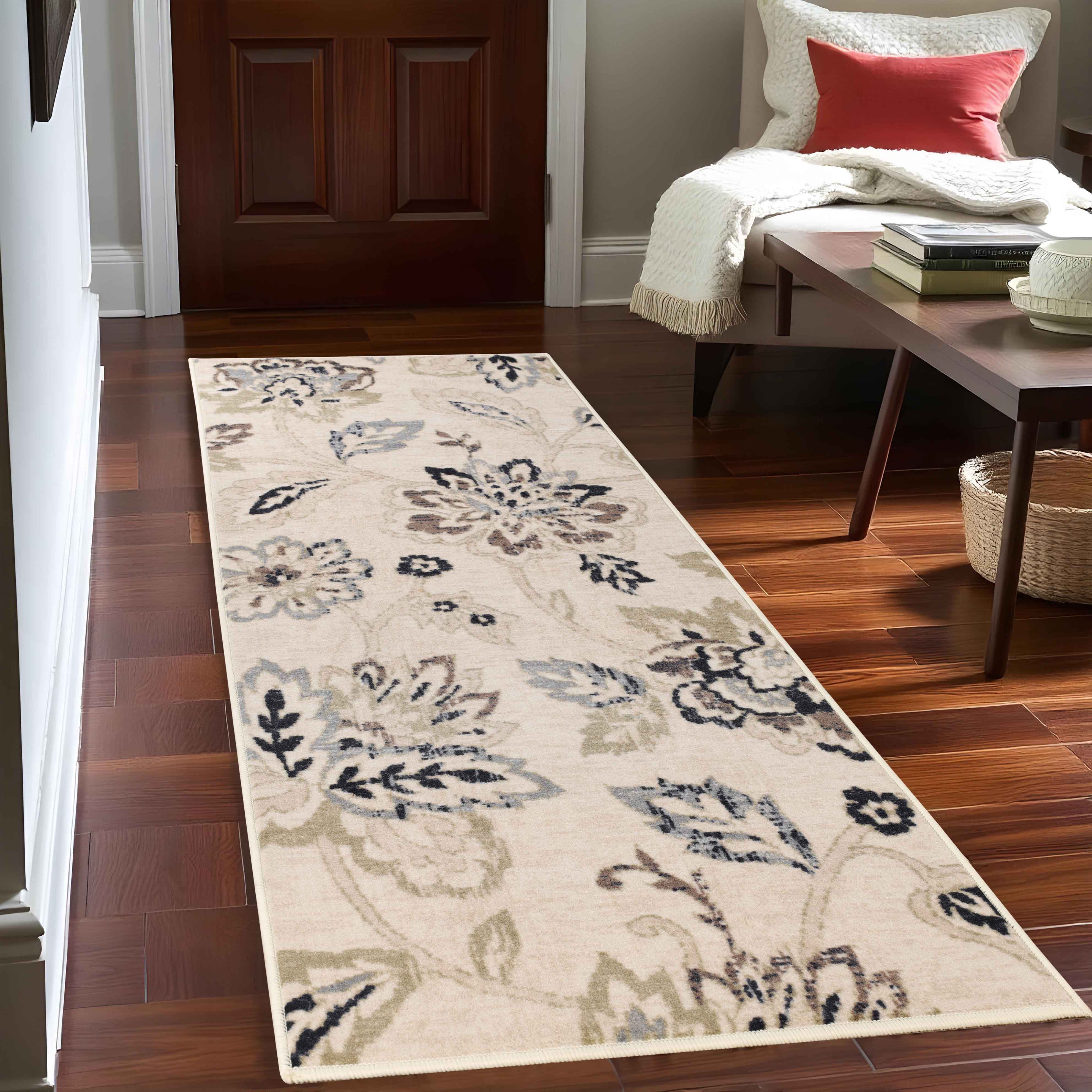 Jacobean Floral Modern Farmhouse Indoor Area Rugs & Runner Rugs - Soft Non-Slip Living Room Bedroom Decor for Cozy Home
