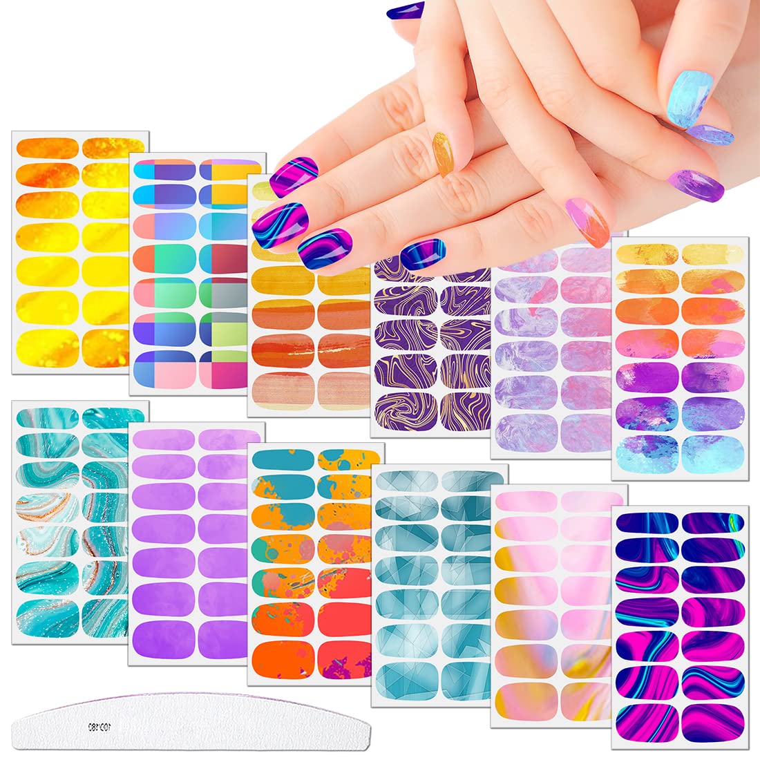 **Aurora Gradient Nail Polish Strips Kit - 12 Sheets with Nail File | DIY Waterproof Nail Art Stickers for Women & Girls | Easy to Apply, Long-Lasting Home Manicure | Perfect for Parties, Weddings, Holidays, Gifts | Salon-Quality Nails for Self-Care & Special Occasions | Ideal for Daily Wear, Festive Events, Bridal Showers, Birthday Parties, Spa Days & Nail Art Enthusiasts**