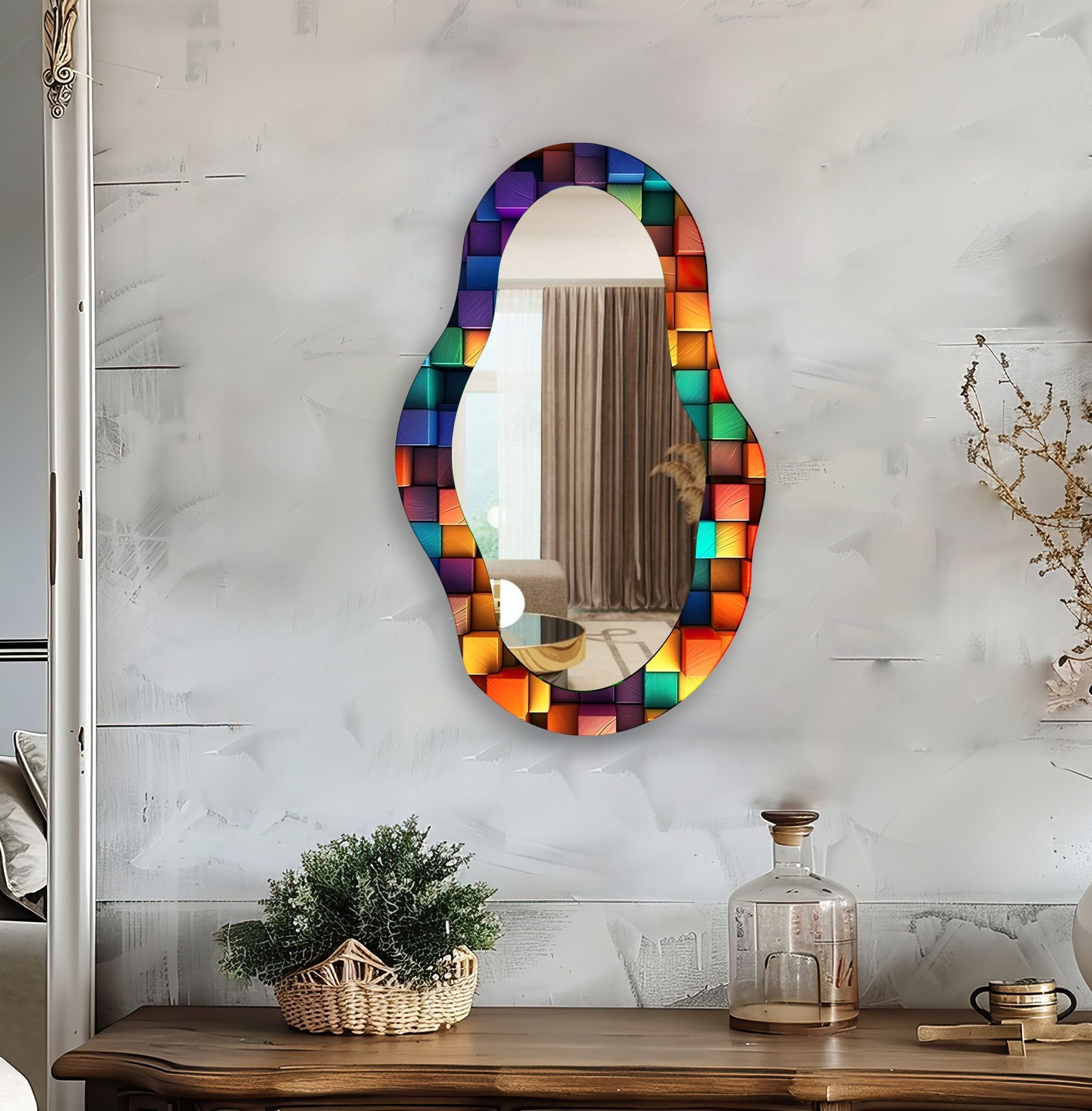 Stylish Color Stained Living Room Mirror - Decorative Wall Mirror for Home Decor, Bedroom & Entryway - Perfect for Modern & Vintage Interior Design Styles