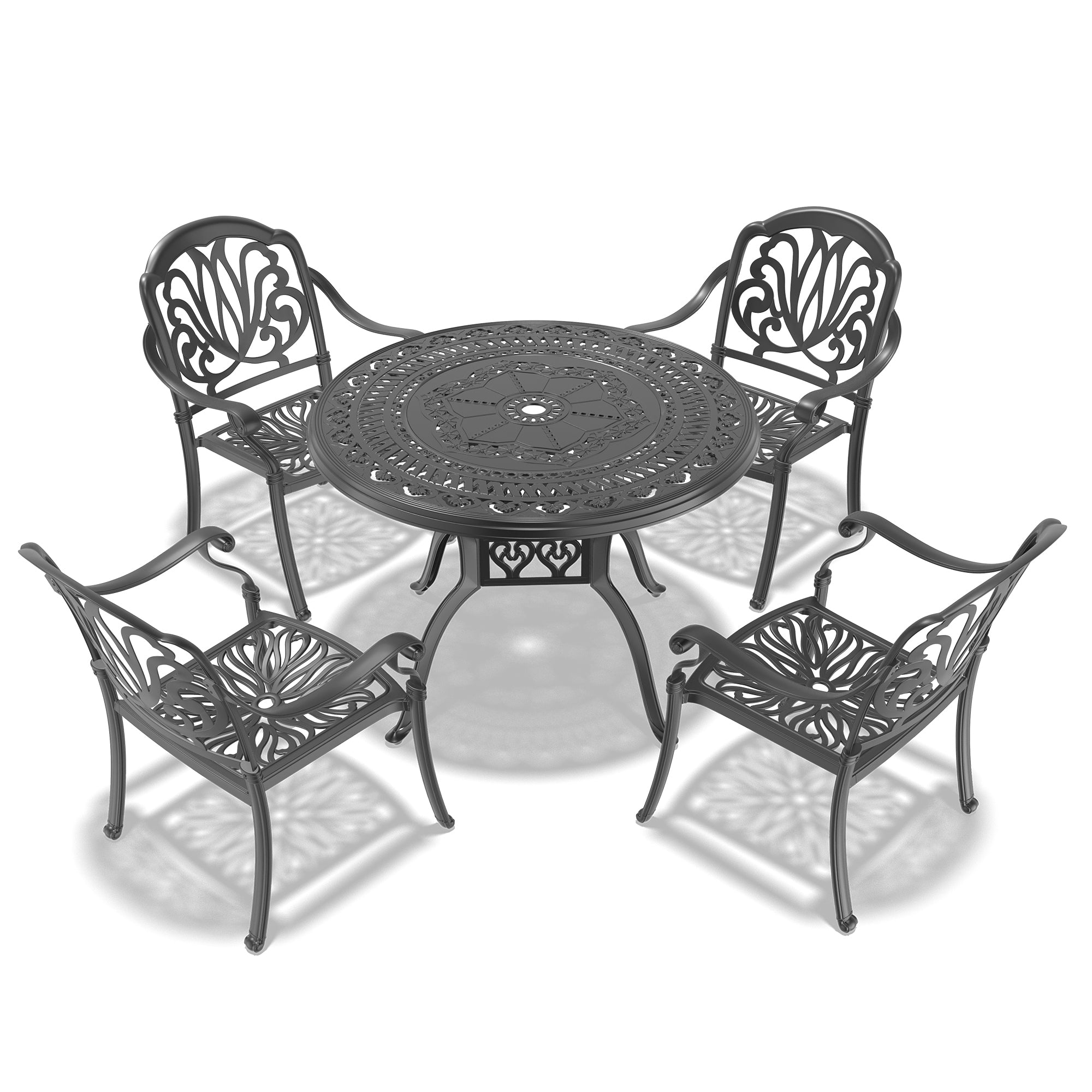 5-Piece Cast Aluminum Patio Furniture Set with Cushions (Random Colors) - Durable Outdoor Dining Set for Garden, Poolside & Backyard Relaxation