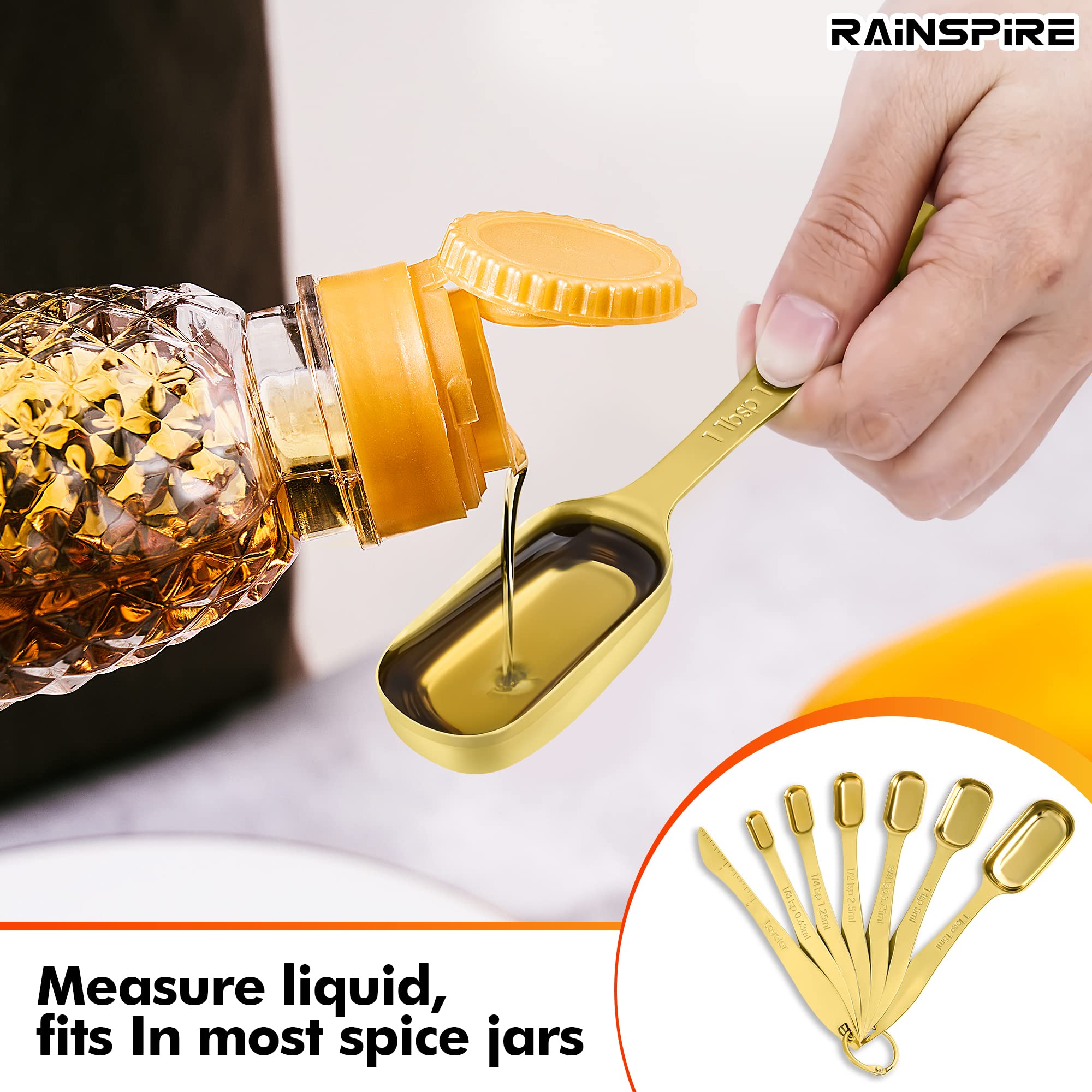 Premium Stainless Steel Measuring Spoons and Cups Set - Heavy Duty 7-Piece Kitchen Tools for Dry & Liquid Ingredients (Gold) - Perfect for Baking, Cooking, Spice Jars & Home Kitchen Organization