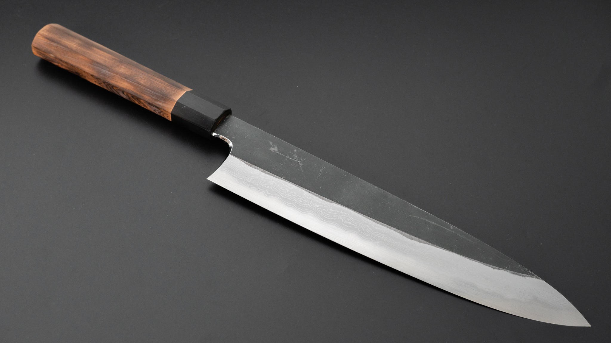 Hitohira Togashi White #1 Kurouchi Damascus Gyuto 240mm Japanese Chef Knife - Premium Burnt Yakusugi Handle - Perfect for Sushi, Meat Cutting & Professional Kitchen Use