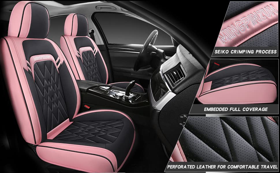 Premium Quiln02 Leather Car Seat Covers - 5-Piece Full Set Universal Fit for Most Cars, SUVs & Pickup Trucks | Airbag Compatible | Black-Red Design | Perfect for Daily Commute, Road Trips & Vehicle Protection