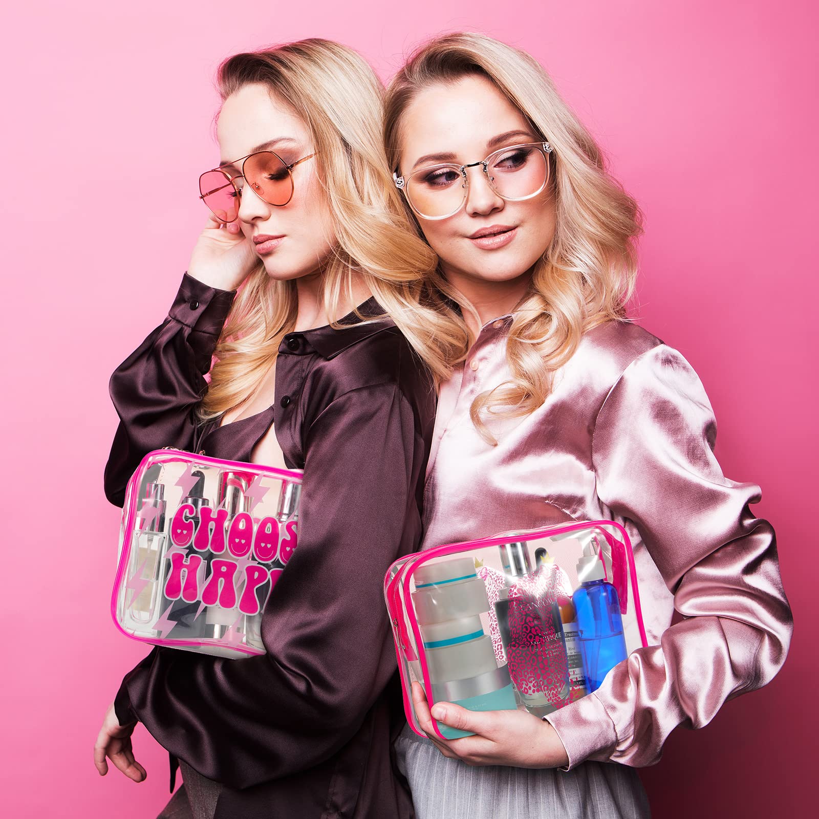Cunno 6-Piece Clear Makeup Bags Set - Preppy Boho Style Cosmetic Organizer with Smile Face & Flamingo Design, Transparent PVC Travel Toiletry Bag for Women | Perfect for Travel, Gym, and Daily Makeup Storage