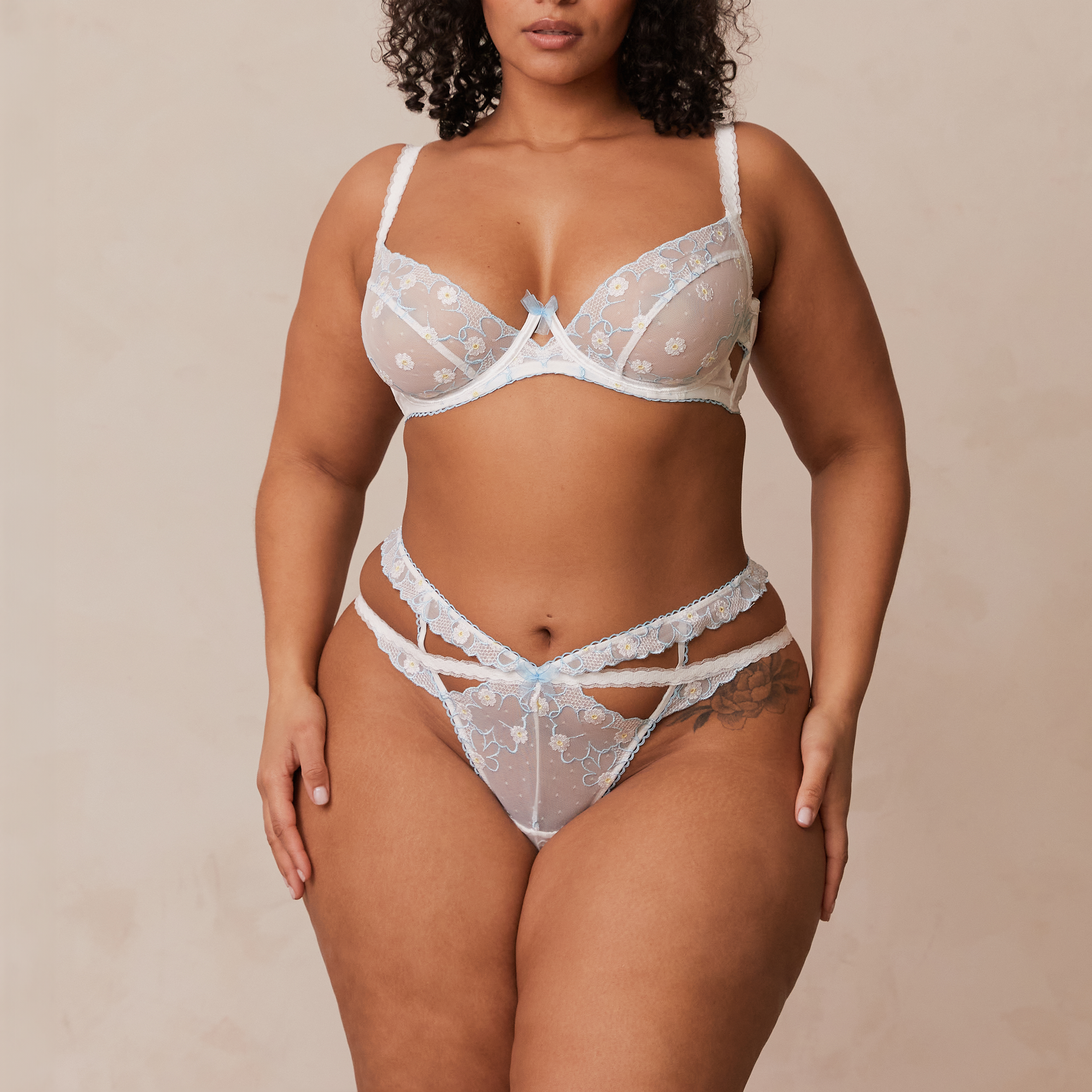 Fleur Balcony Bra - Lace Underwire Push Up Bra in White & Blue | Perfect for Everyday Wear, Date Nights & Special Occasions