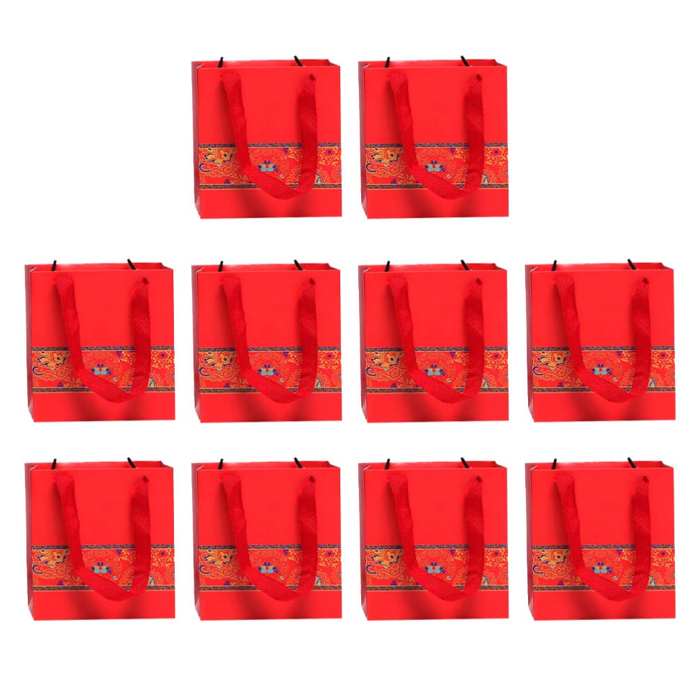 NUOBESTY 10pcs Chinese Zodiac Wrapping Paper Bags - Eco-Friendly Gift Packaging, Tote Bags for Lunar New Year, Birthday & Party Favors | Chinese Style Decorative Paper Bags for Gifts, Jewelry & Small Items