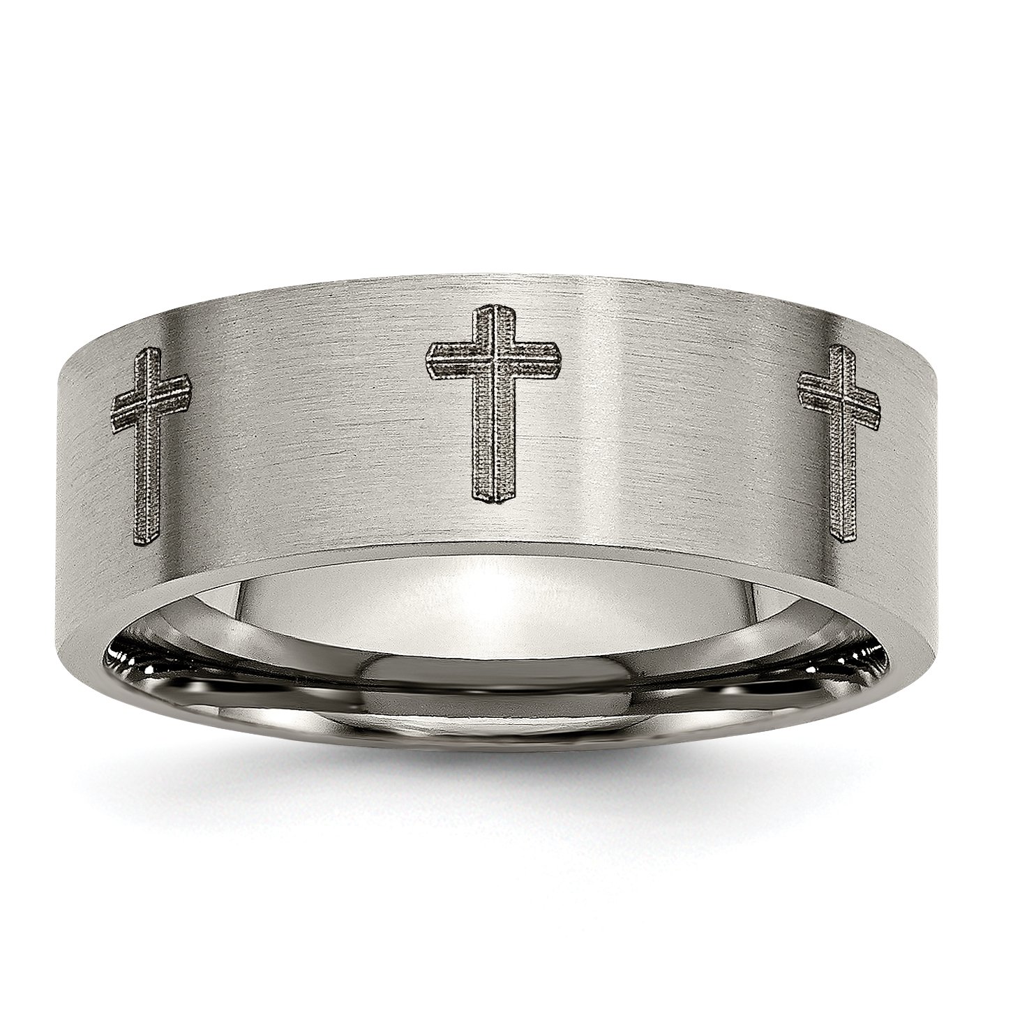 Men's Titanium Wedding Band Ring - 8mm Flat Brushed Finish with Laser Engraved Design - Perfect for Engagements, Anniversaries, and Everyday Wear