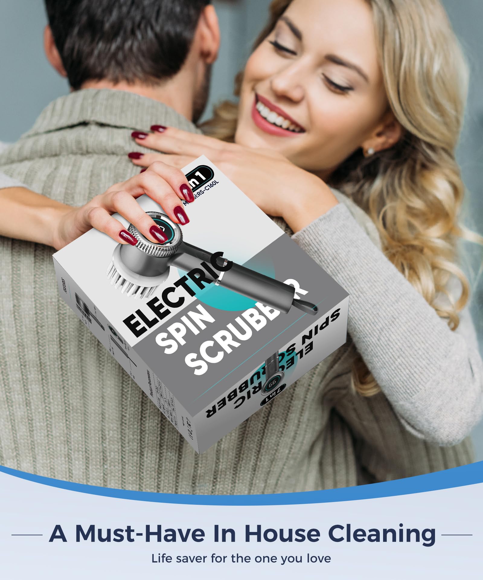 Cordless Electric Spin Scrubber with 7 Replaceable Brush Heads - 3 Speed Settings & LED Display - Power Cleaning Brush for Kitchen, Bathroom, Windows, Sinks - Perfect for Deep Cleaning Tiles, Grout, Showers and Hard-to-Reach Areas (Model LXC AJH2)