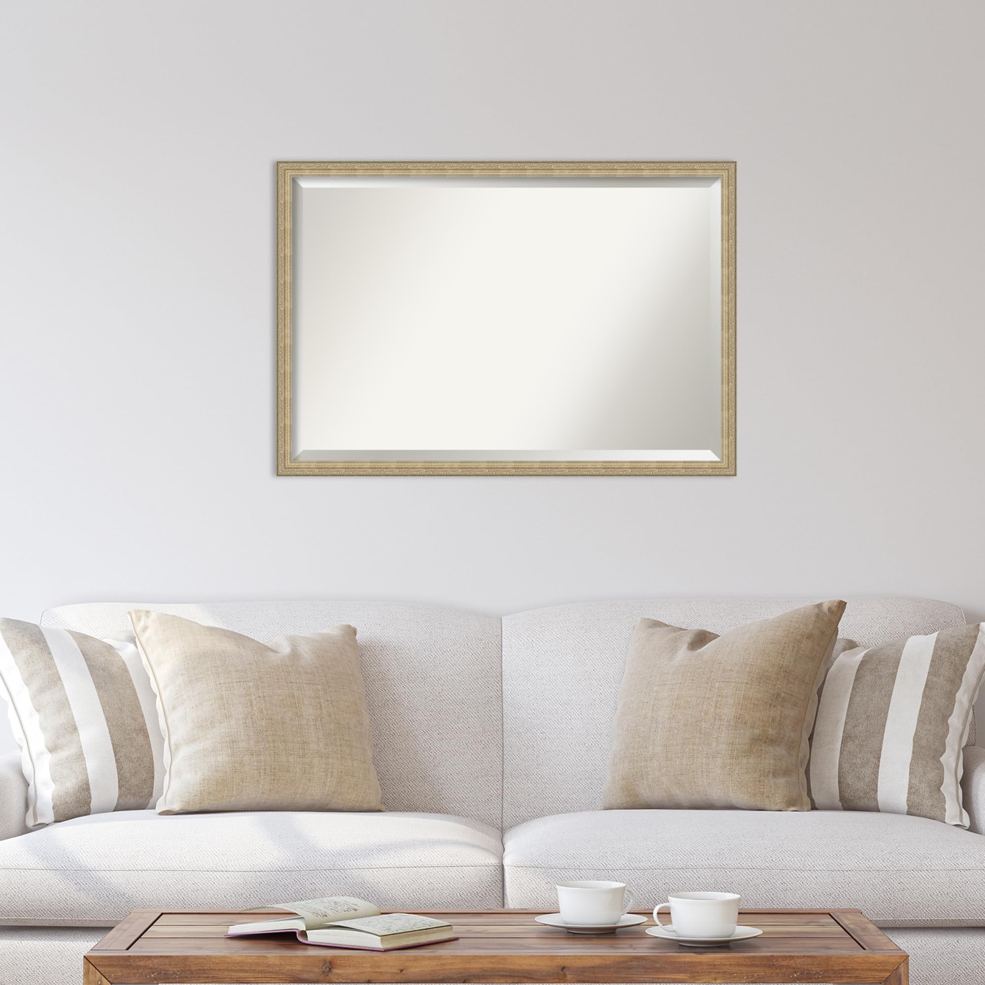 Amanti Art 26x38 Inch Champagne Wall Mirror - Large Traditional Frame with Beveled Edge for Bathroom & Living Room Decor - Hangs Horizontally or Vertically - Perfect for Vanity, Entryway, and Bedroom Accent Wall