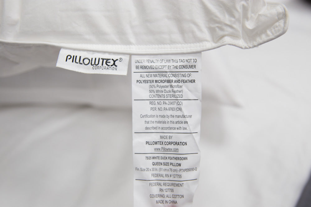 Premium Pillowtex 50% White Duck Feather & 50% Microfiber Blend Pillow - Soft Support for Side, Back & Stomach Sleepers - Ideal for Home, Hotel & Travel Use