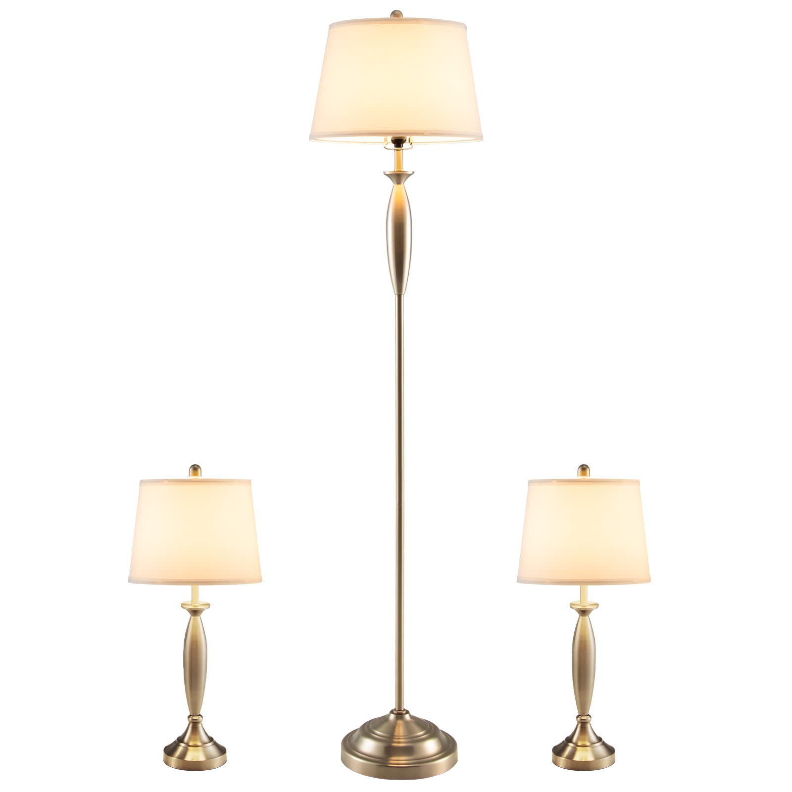 Tangkula 3-Piece Modern Lighting Set - 2 Table Lamps & 1 Floor Lamp with Weighted Base & Eye-Protecting Shade | E26 Bulb Compatible (Nickel Finish) | Perfect for Bedroom, Living Room, Study & Home Office Decor