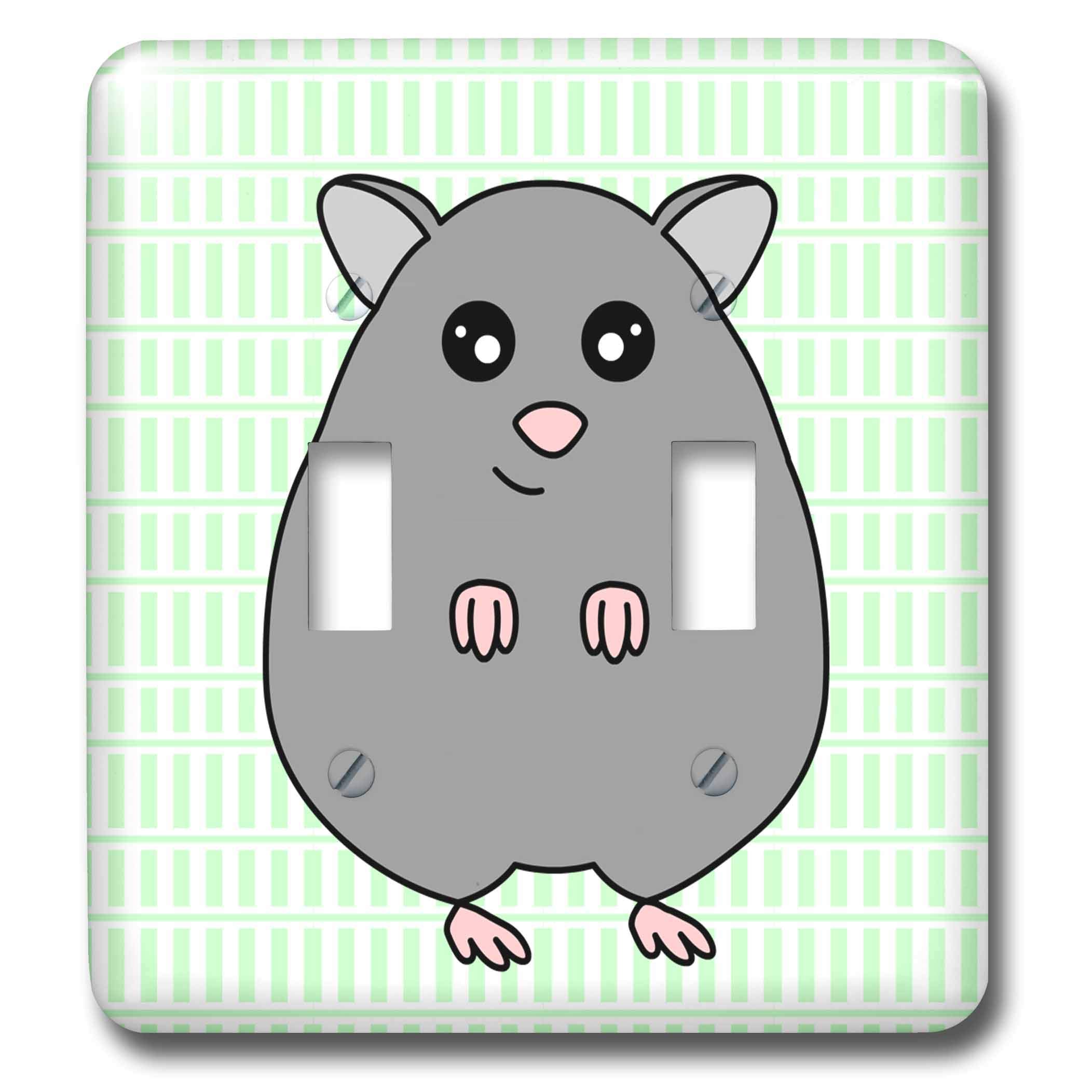 3D Rose Cute Grey Hamster Double Toggle Switch - Multicolor Decorative Light Switch Cover for Kids Room, Nursery, and Pet Lover's Home Decor