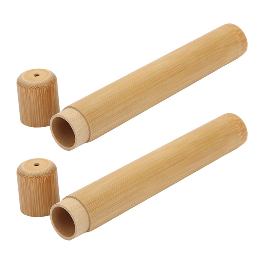 2-Pack Eco-Friendly Bamboo Toothbrush Holder & Travel Case - Bathroom Storage Organizer for Toothbrushes, Pens & Essentials - Perfect for Home, Travel & Minimalist Lifestyle