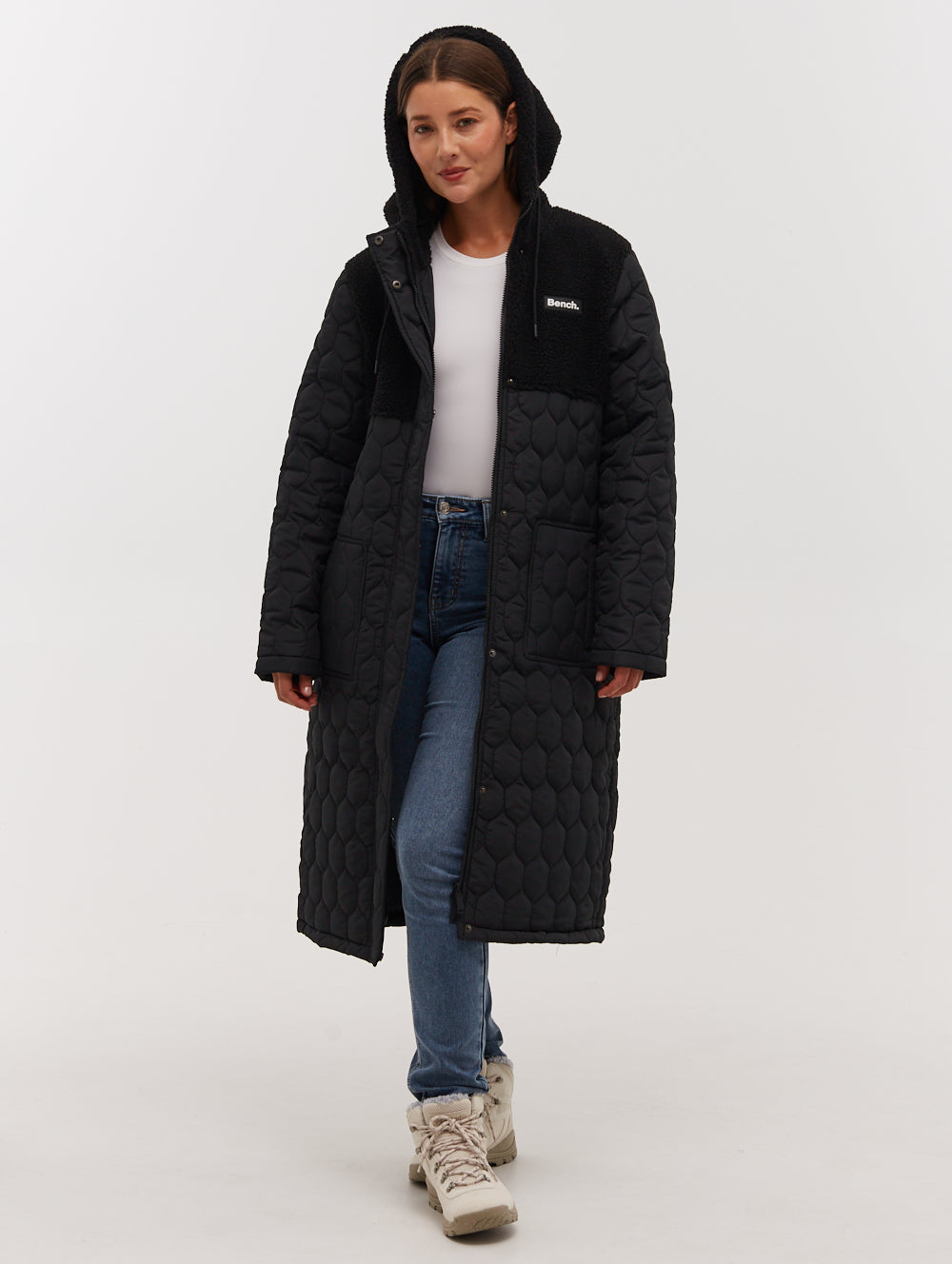 Lelah Honeycomb Quilted Longline Parka Jacket for Women - Winter Warm Coat with Hood, Waterproof Outerwear for Snow & Cold Weather - Perfect for Outdoor Activities, Commuting & Travel