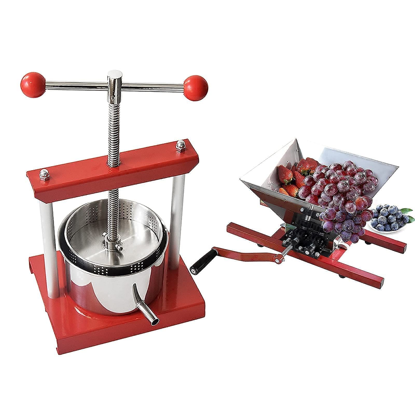 Premium Manual Fruit Wine Press - 1.6 Gallon (6L) & 1.8 Gallon (7L) Dual Capacity for Grapes, Berries, and Herbs | Ideal for Home Brewing, Cider Making, and Juice Extraction