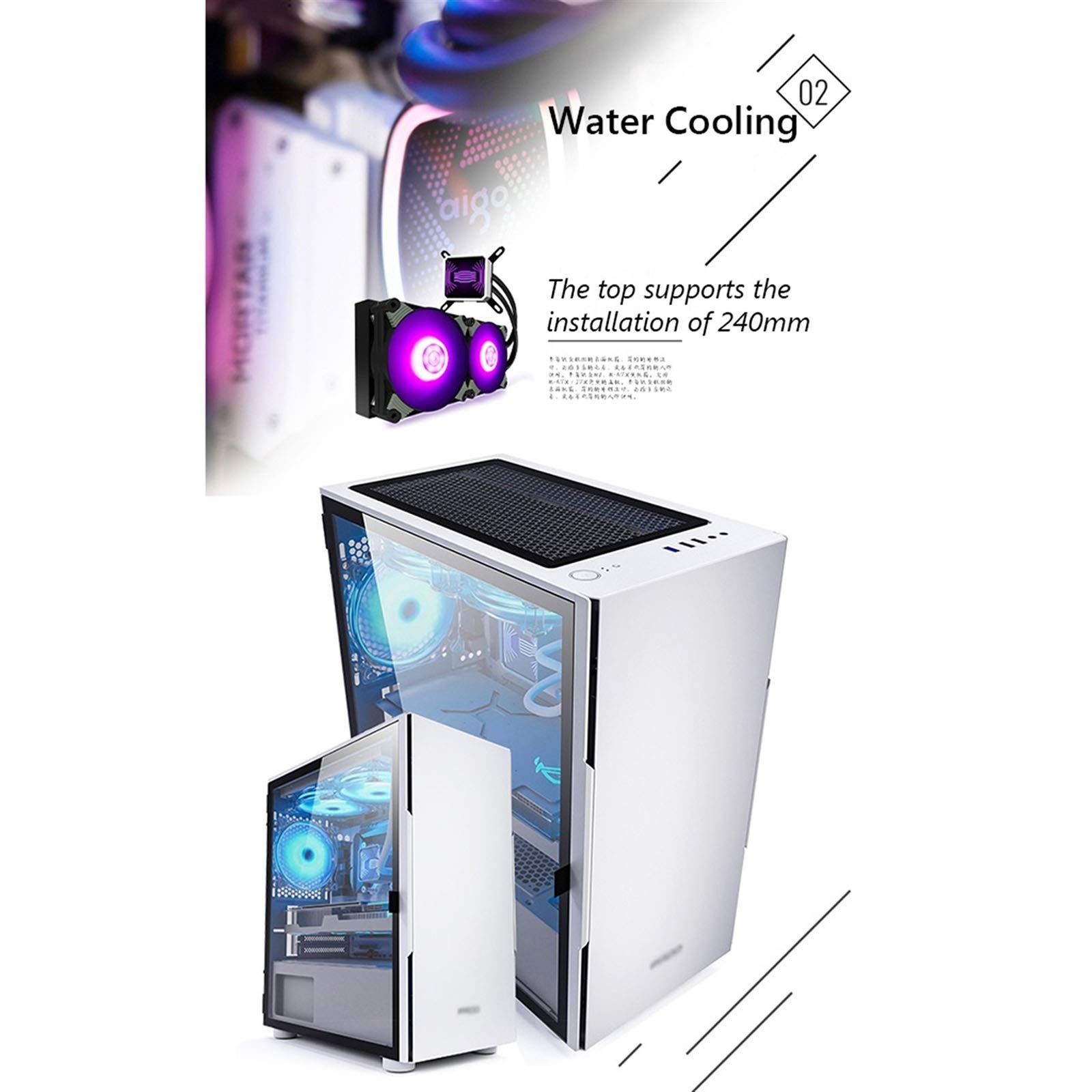 Mid-Tower ATX Computer Case with Tempered Glass Panel, USB 3.0 Ports & 6 Fan Positions - Supports Water Cooling (Black) - Perfect for Gaming PC Builds & Custom Desktop Setups