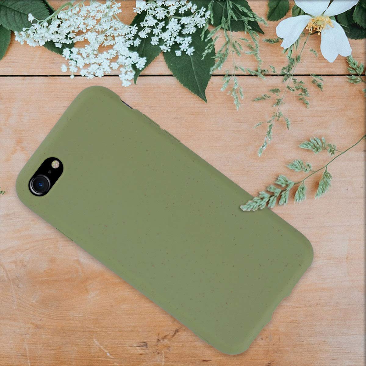 Eco-Friendly Wheat Straw Phone Case for iPhone SE 2022/2020, iPhone 8 & 7 - Biodegradable TPU Matte Cover in Olive Green - Perfect for Daily Use, Outdoor Activities & Sustainable Lifestyle