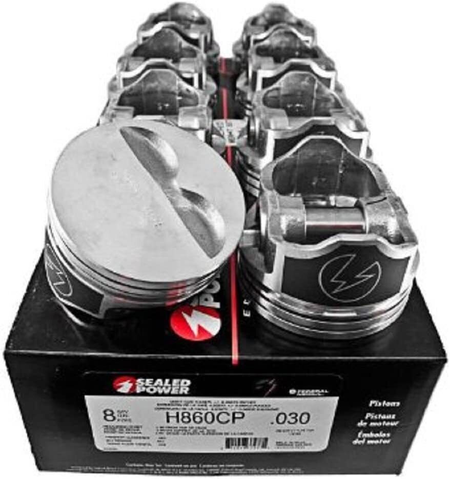 SPEED PRO Hypereutectic Flat Top Pistons with CAST Rings for Chevy SB 383 - Compatible with 5.7 .030 - High Performance Engine Upgrade for Racing & Street Use