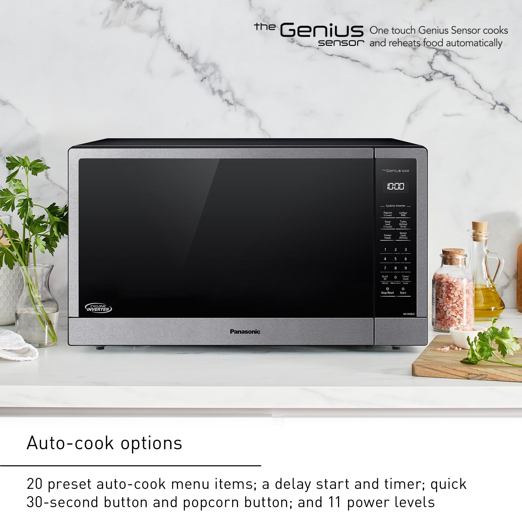 Panasonic NN-SN98JS 2.2 Cu. Ft. Stainless Steel Countertop Microwave Oven - Perfect for Small Kitchens, Dorms & Office Break Rooms