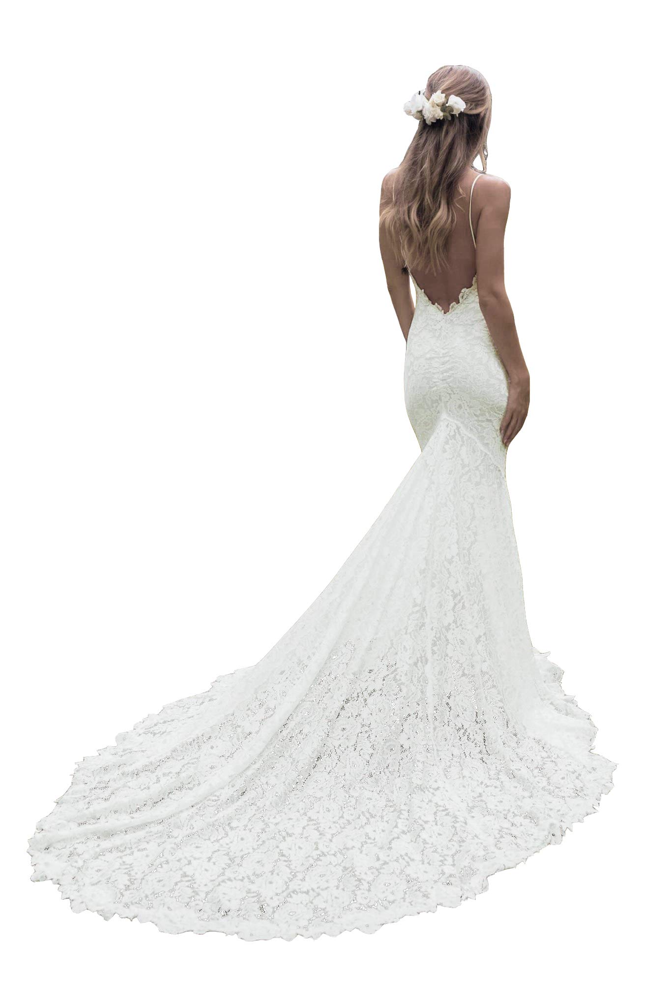 BOLENSYE Women's Boho Lace Wedding Dress for Bride - Backless High Slit Beach Wedding Gown - Perfect for Beach, Destination & Boho Chic Weddings