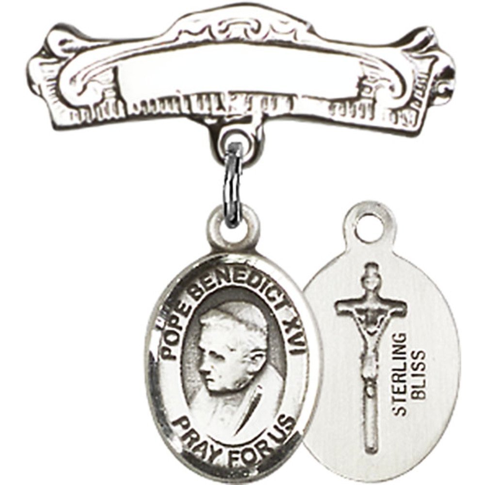 Sterling Silver Baby Badge with Pope Benedict XVI Charm - 7/8